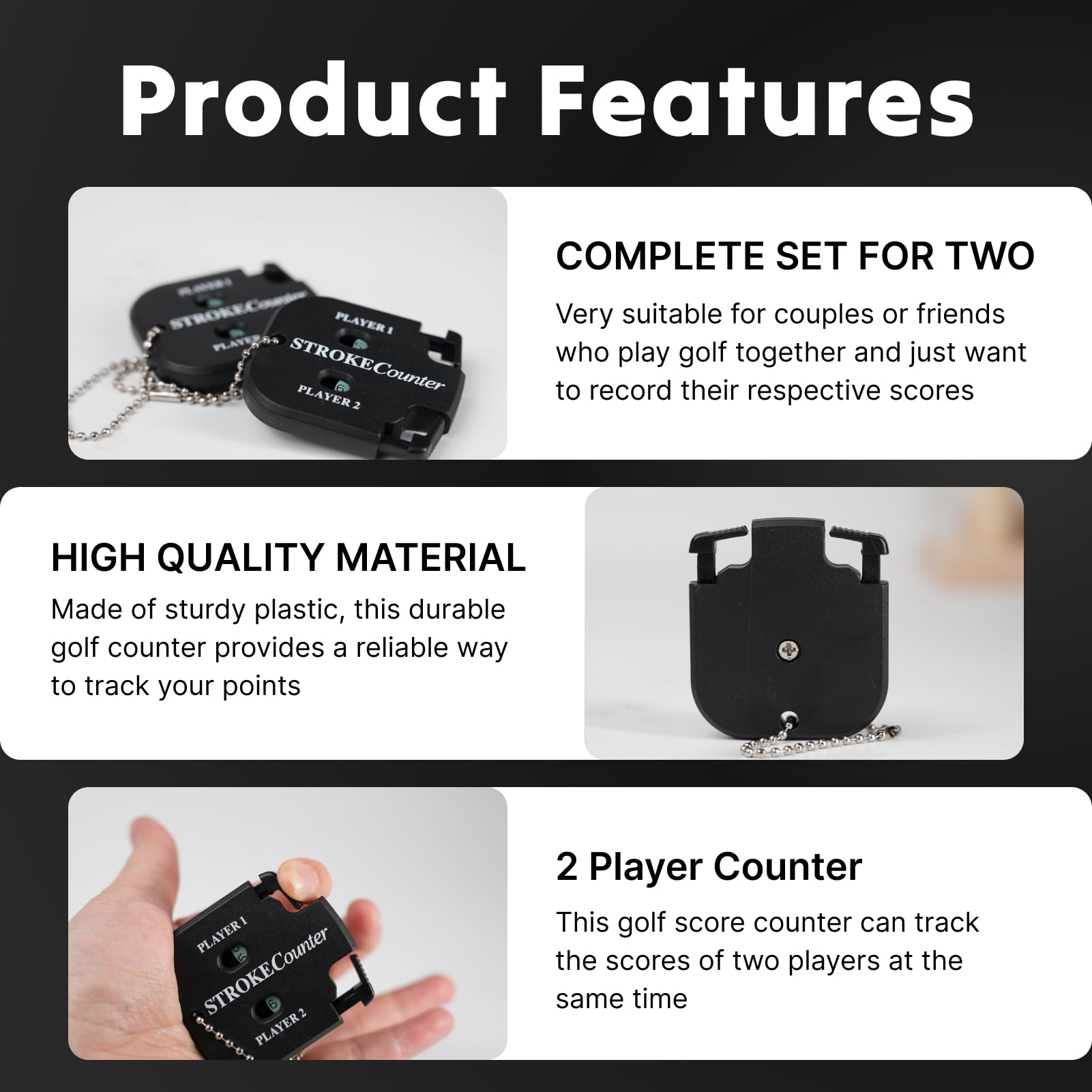 Contador de Puntuación de Golf Práctico para 2 Jugadores Portátil con Cadena