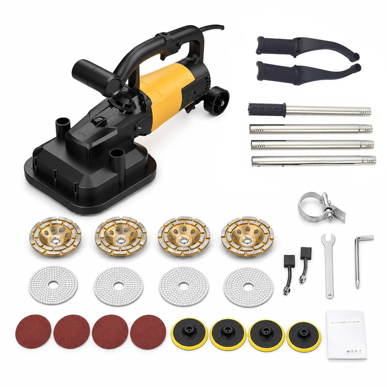 Hcauynn Kita Floor Grinder For Concrete & Epoxy Removal, 4-Head Concrete Grinder Machine With Adjustable Speed For Concrete Polishing & Wall Grinding
