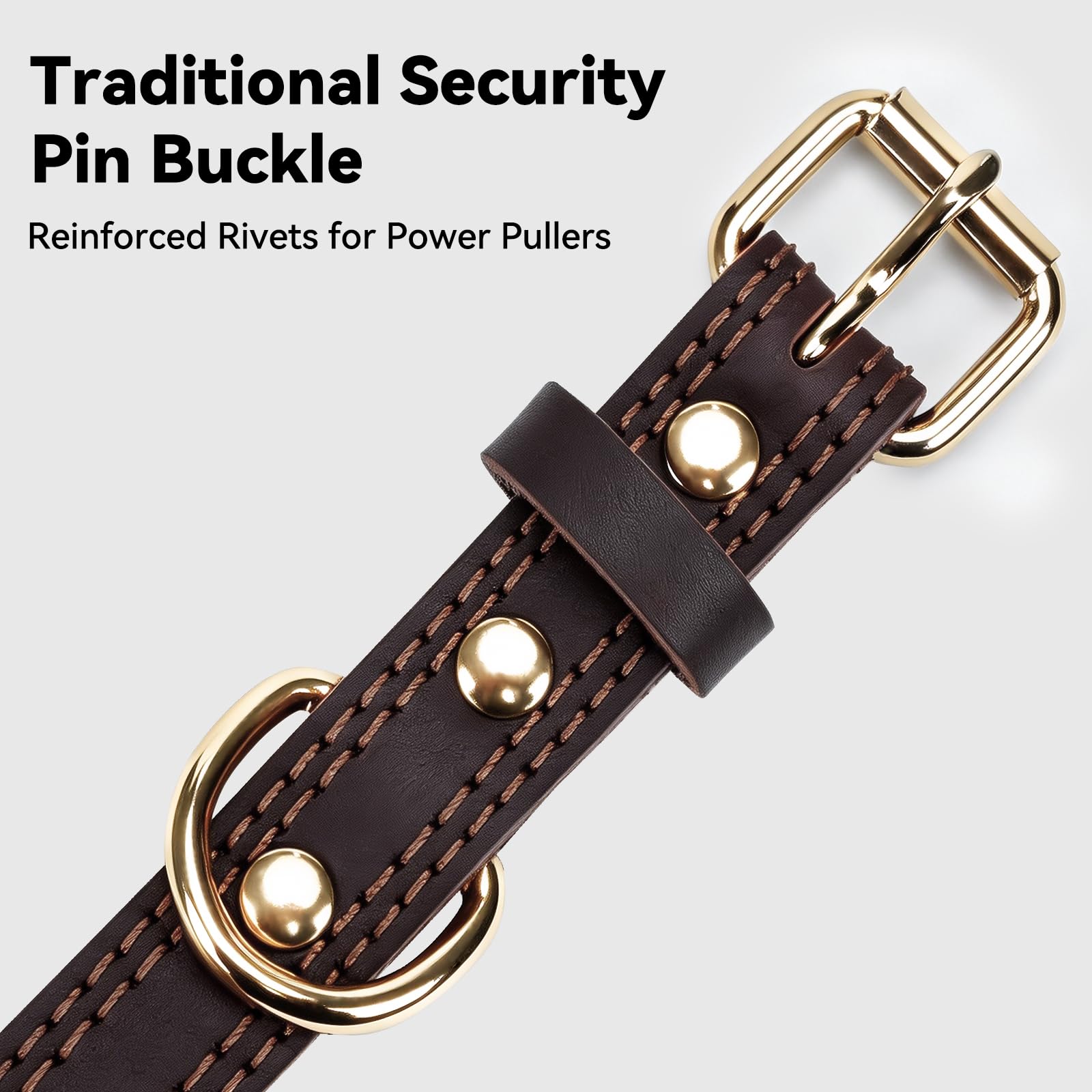 Joytale Hundehalsband Leder, Halsband aus Leder für Große Hunde, Weiches Echtleder Hundehalsband Langlebig und Verstellbar, Braun, L