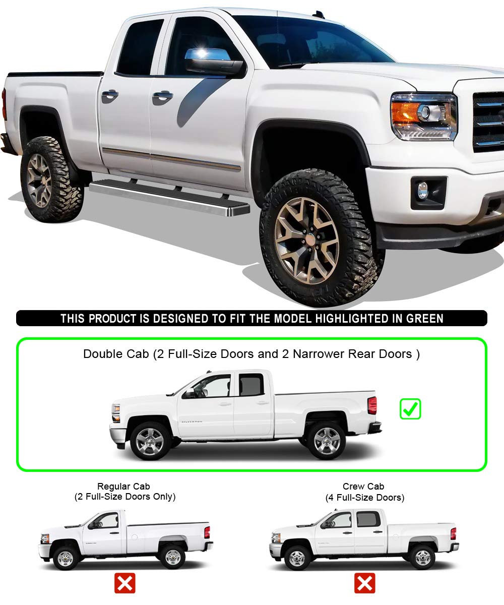 APS Premium 6in 304 Stainless Steel Running Boards Compatible with Silverado Sierra Double Cab 07-18