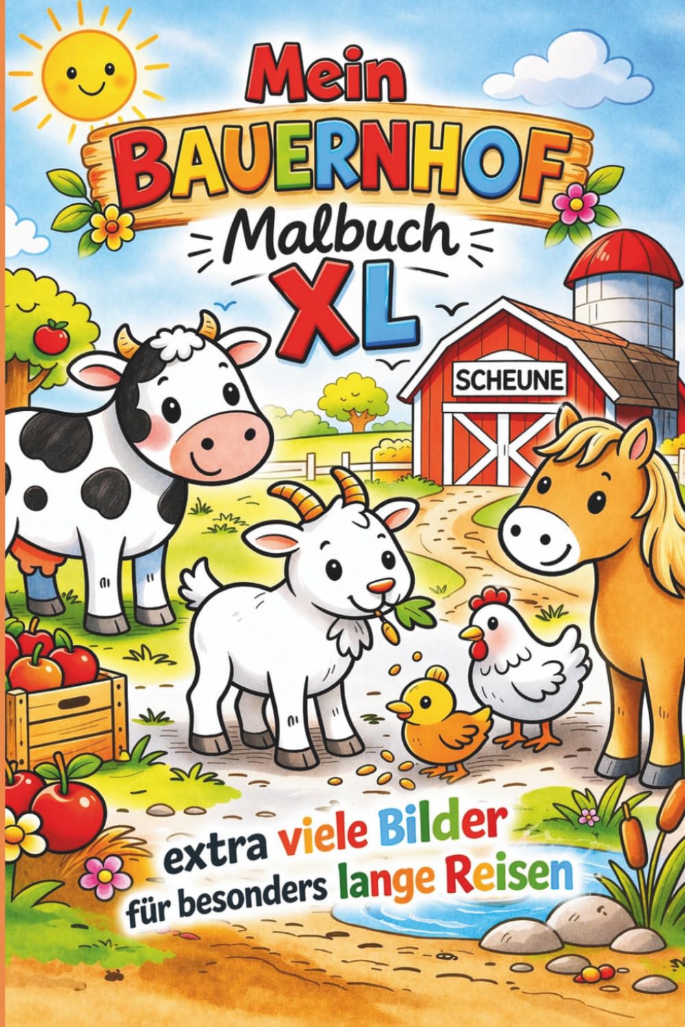 Bauernhof Malbuch für Kinder – XL Version: Kompakt & perfekt für Reisen | Einfache Tiere ab 3 Jahren (Oma Irma Malbücher)
