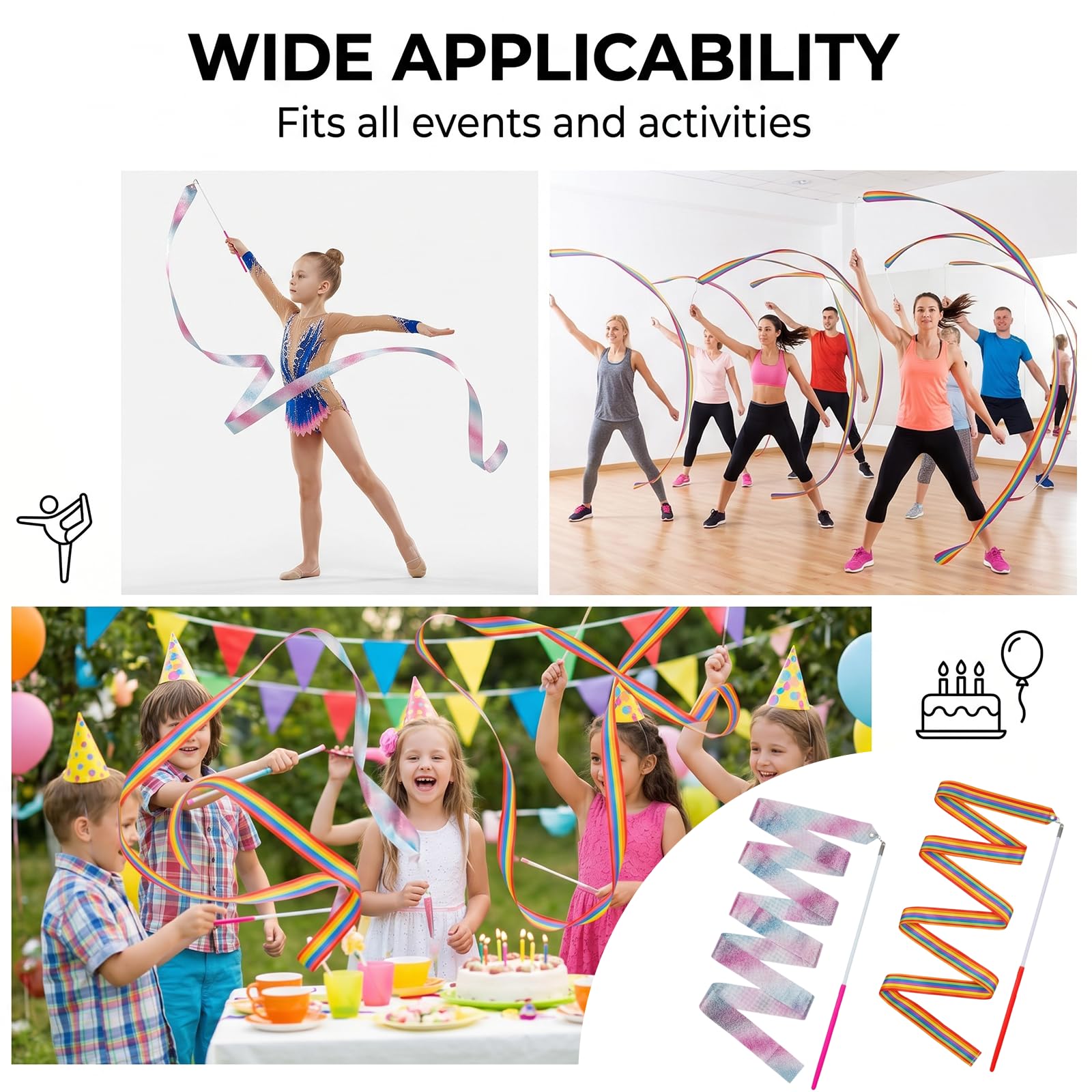 8 Nastri da Danza, 2 m Nastro Ginnastica Ritmica Bambina, con Impugnatura Antiscivolo, per Bambini, per Danza Ginnastica Spettacoli di Carnevale, Seta