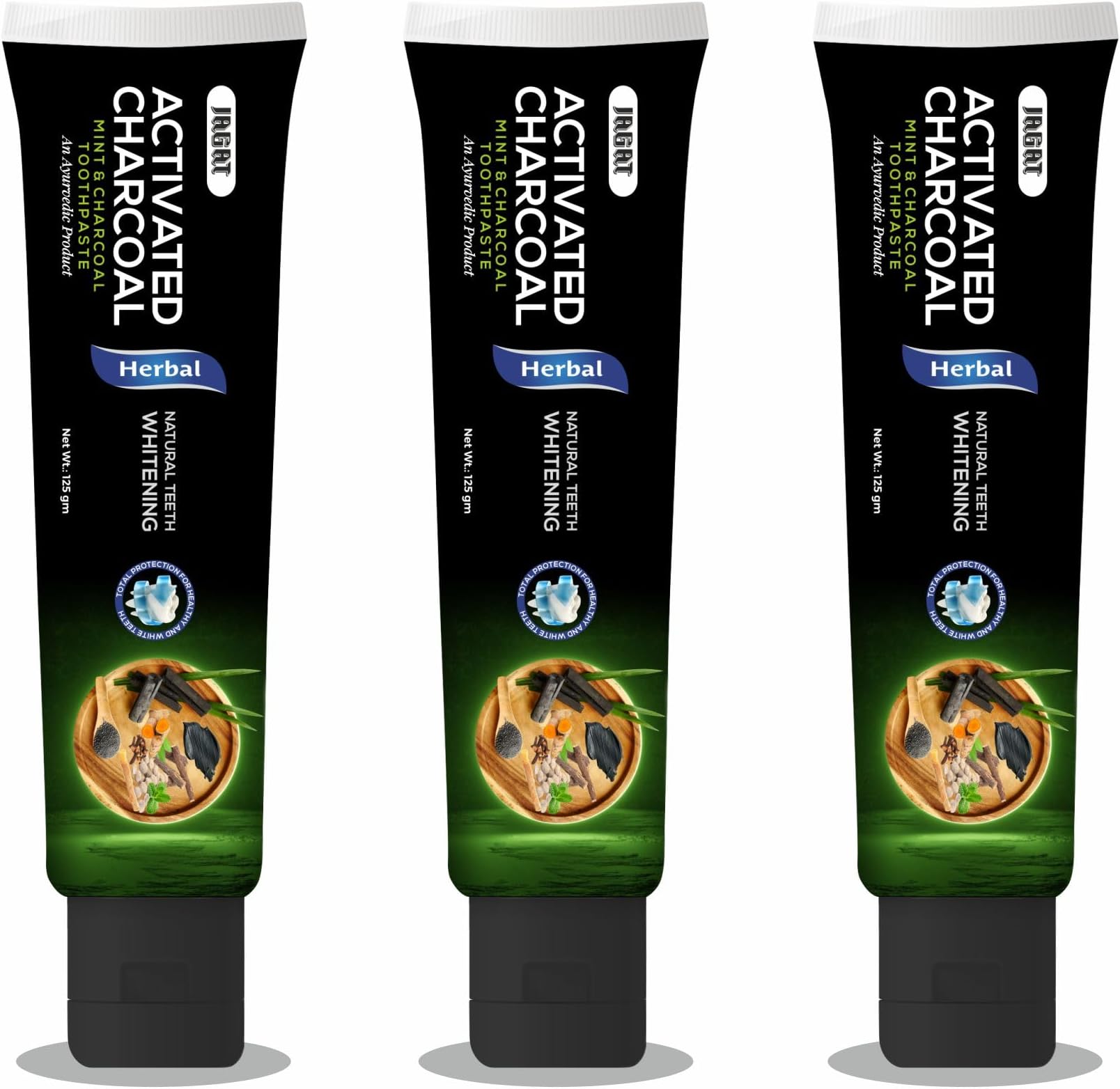 Jagat Devsutra Activated Charcoal Mint Toothpaste, Fluoride Free & SLS Free Herbal Toothpaste | 100% Natural Whitening Teeth White No Artificial Colors, BPA Free, Gum Cure, VEGAN, Packof 3 (3.5oz X 3)