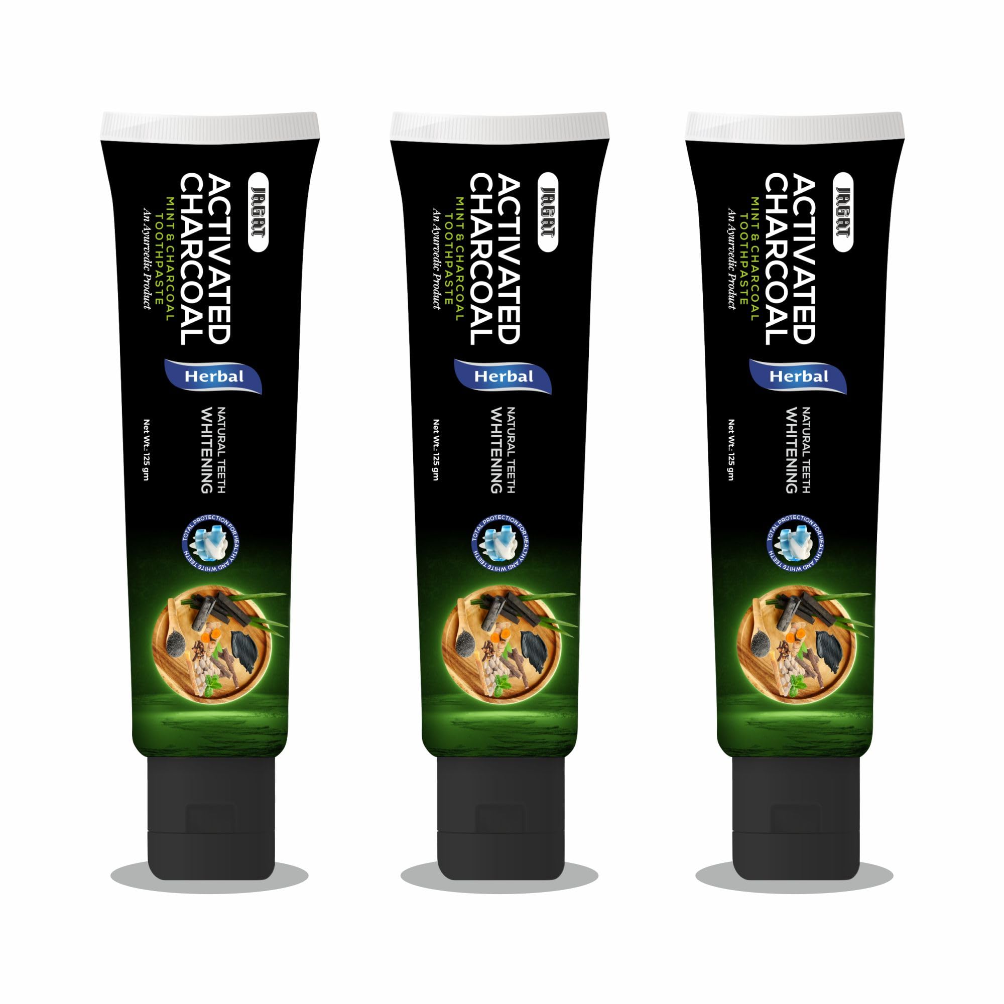 Jagat Activated Charcoal Toothpaste Pack of 3 – Teeth Whitening Tooth Paste with Charcoal Flavor, Fluoride Free Toothpaste for Adult, Natural Travel Tooth Paste, Vegan, Non Toxic, Gluten Free