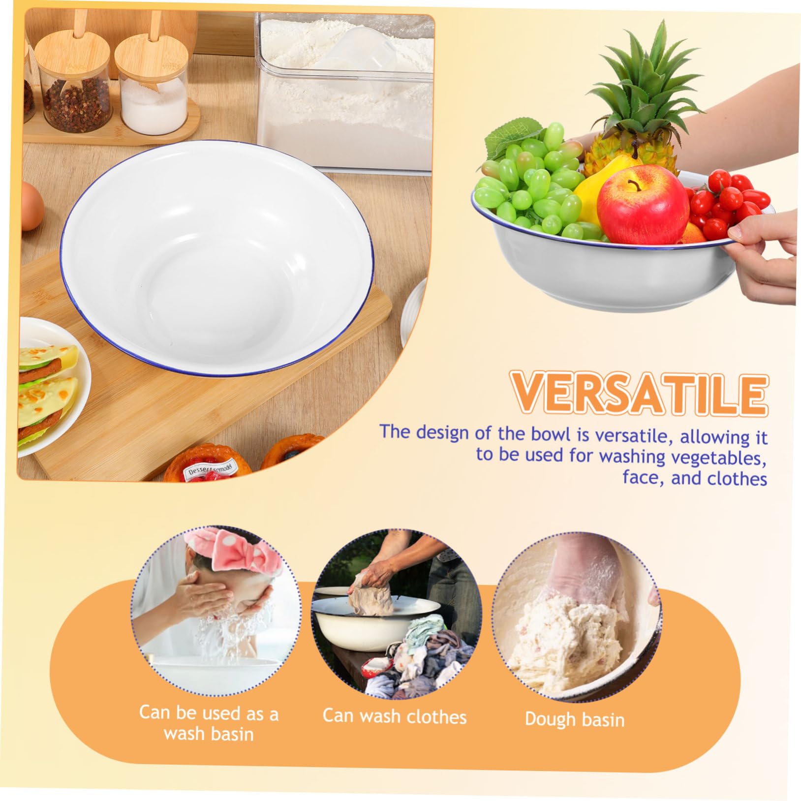 Ciotola Smaltata Vintage Bacinella Spessa E Robusta Per Lavaggio Verdure Viso E Impasti Con Design Elegante Per Cucina E Bagno