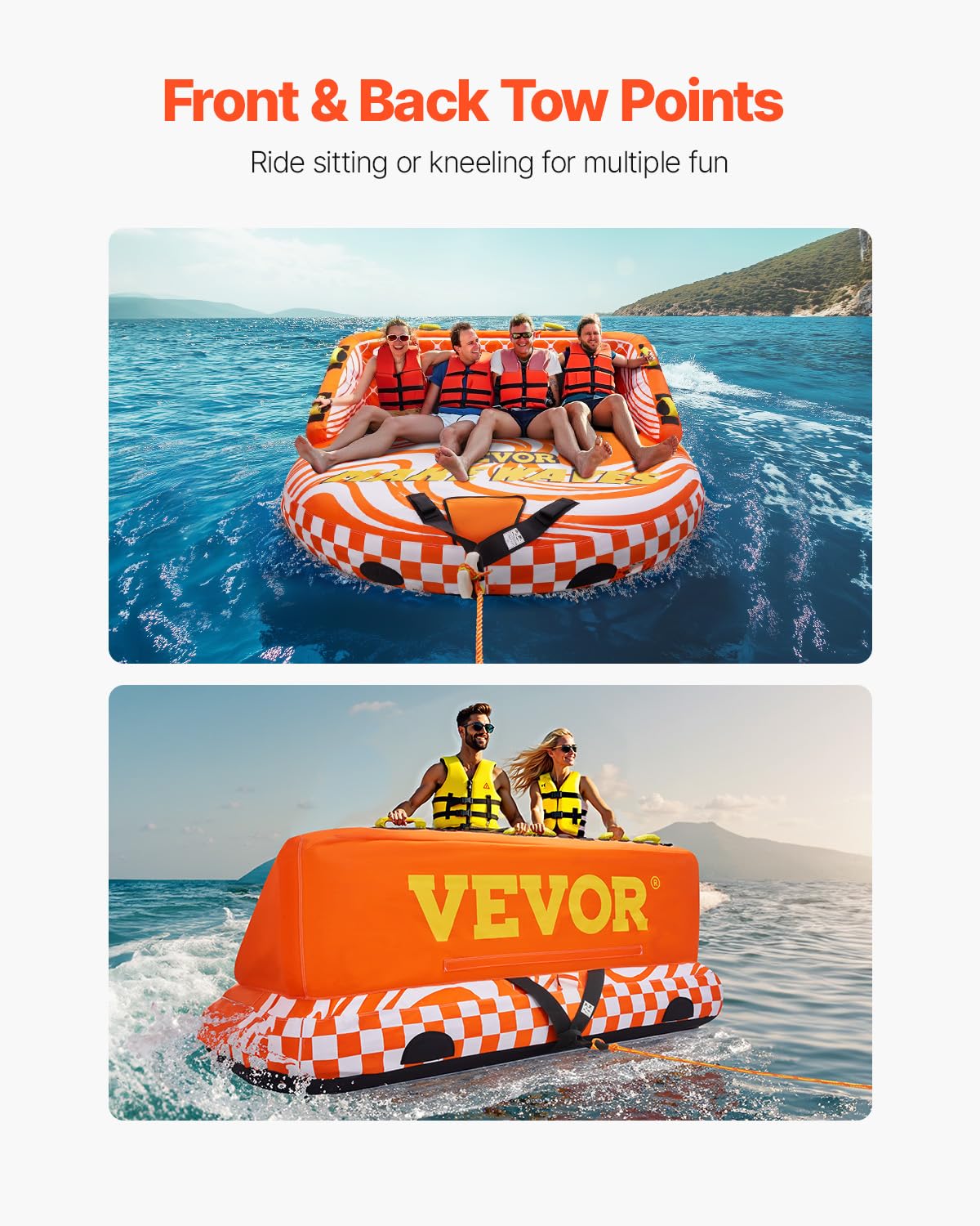 VEVOR Tubo Trainabile per Barche Capienza ca. 1-4 Persone Tappetino Gonfiabile per Barche attività Acquatiche Carico Max. 308kg, Tubo Trainabile per Sport Acquatici Gommone Gonfiabile Feste Nautica