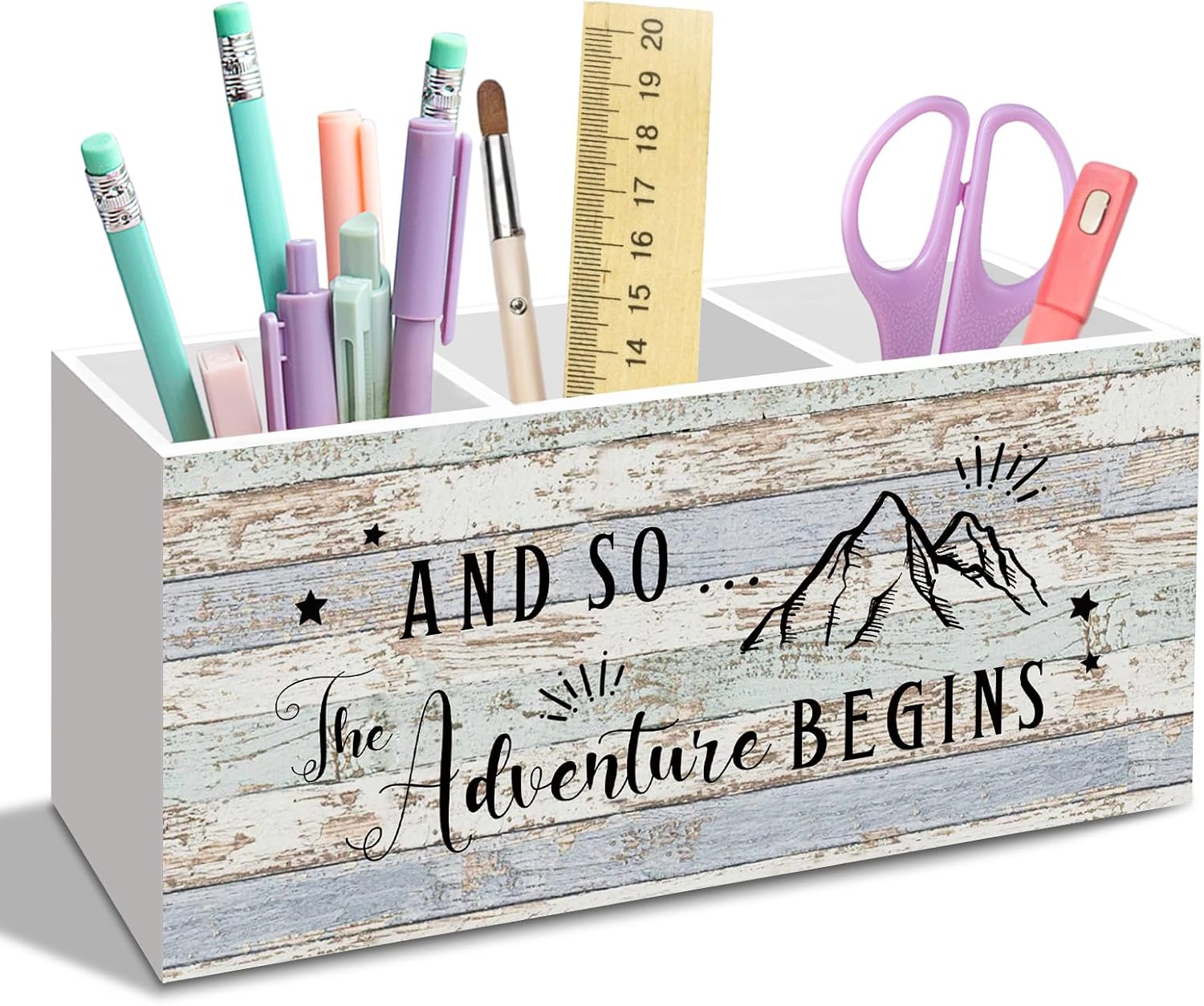 Camping Travelers Pen Pencil Holder for Desk, Adventure Travel Camp Office Desk Accessories, rustic rv Camper Pen Holders Organizer decorations for Office Classroom Bathroom,
