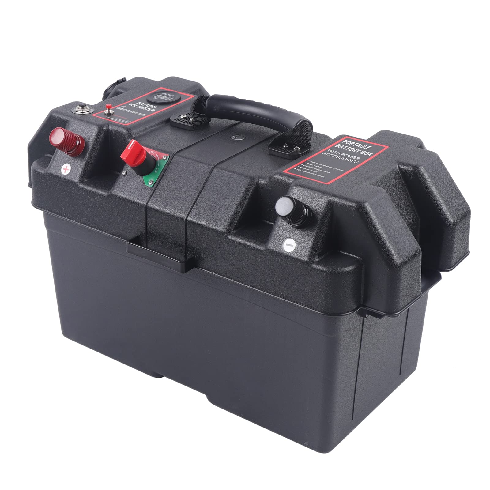 Scatola di stoccaggio batteria ricaricabile con doppia porta USB, monitoraggio in tempo reale, per barca marina camper campeggio viaggio batteria acido piombo AGM litio LiFePO4 (non inclusa) nero