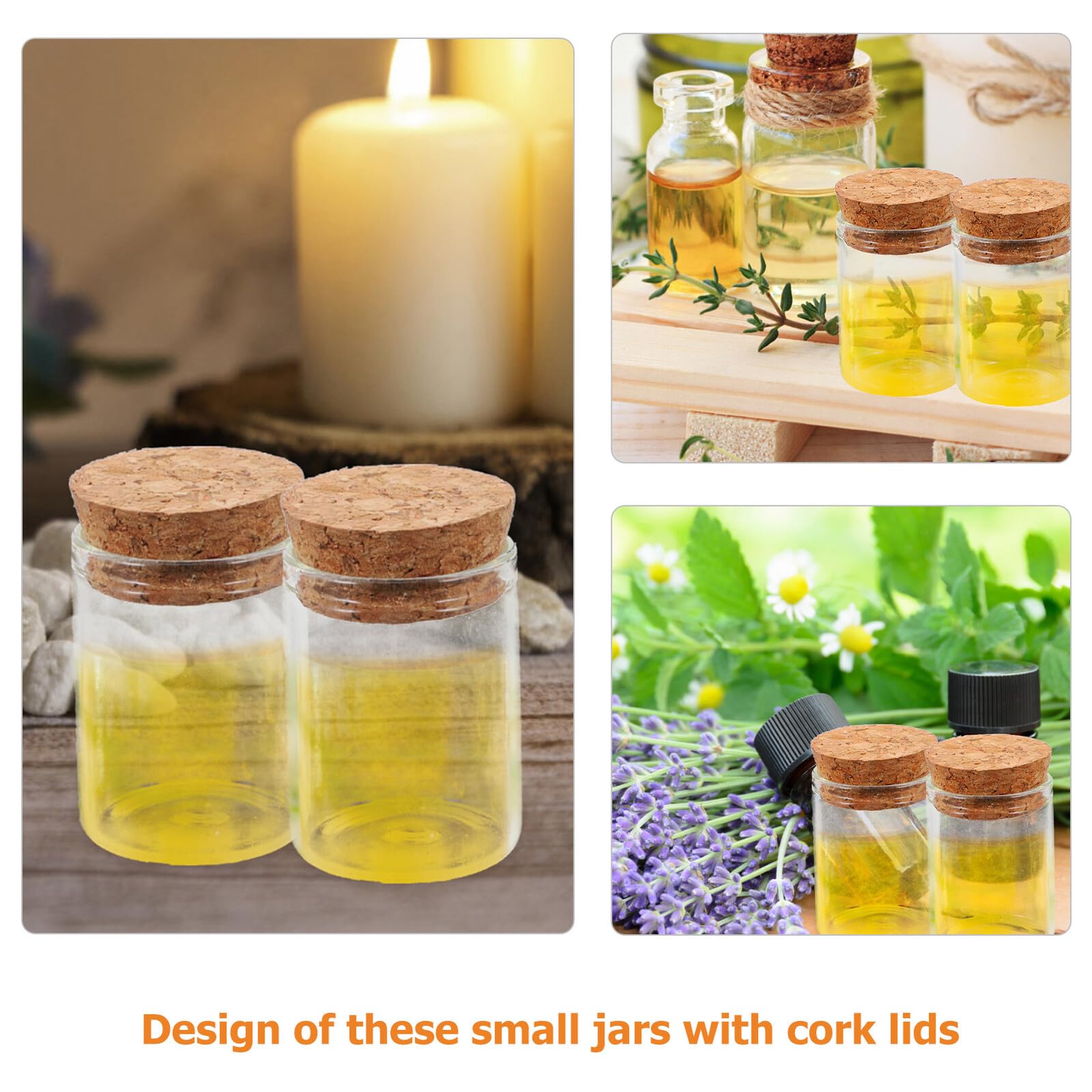GALPADA 48 Mini Bottiglie di Vetro con Tappo di Sughero 15ml, Design a Bocca Dritta, Resistenti e Protettive, Perfette per Viaggi e Campioni di Laboratorio