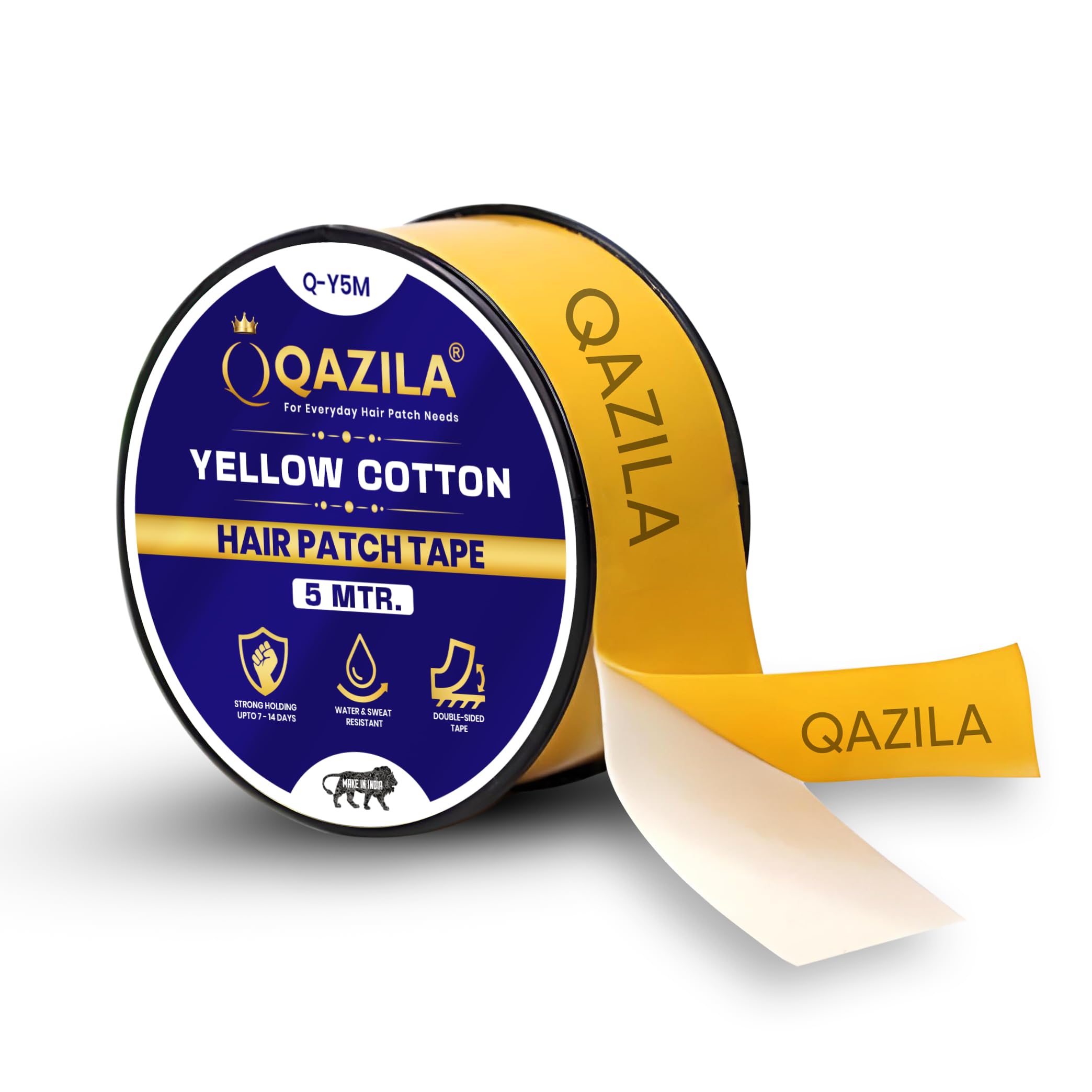 Qazila Yellow Cotton Hair Patch Tape | Strong Hold 7-14 Days (20-30 Days with Glue) | Water & Sweat Resistant | Skin-Friendly | Easy to Apply & Remove | For Monofilament Patches (1 Inch x 5 Metres)