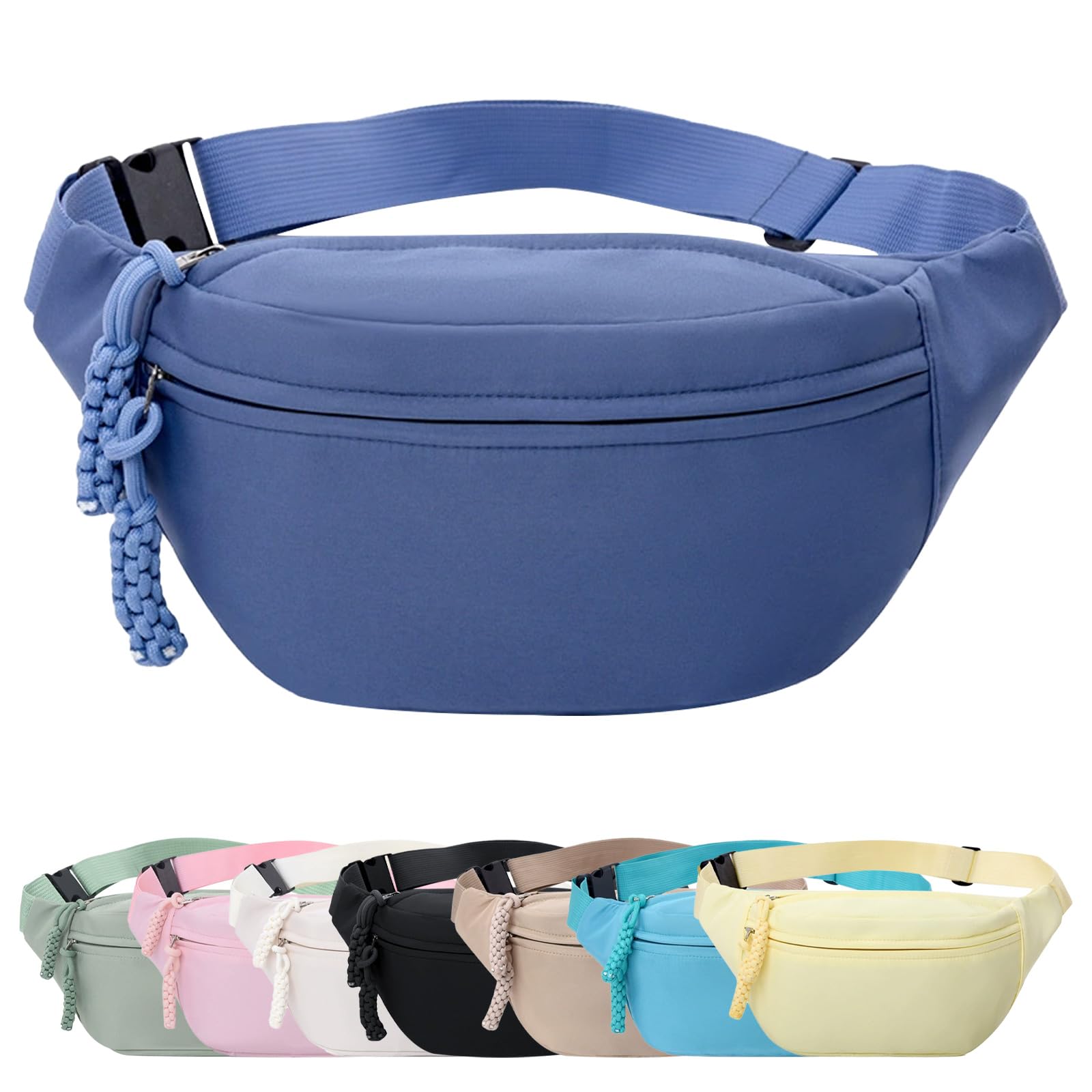 Mayoii Bumbags for Ladies, Fanny Pack for Women Men with Adjustable Belt, 2-Zipper Pockets, Large Capacity, Lightweight Waist Bag Suitable for Daily Use (A-Blue)