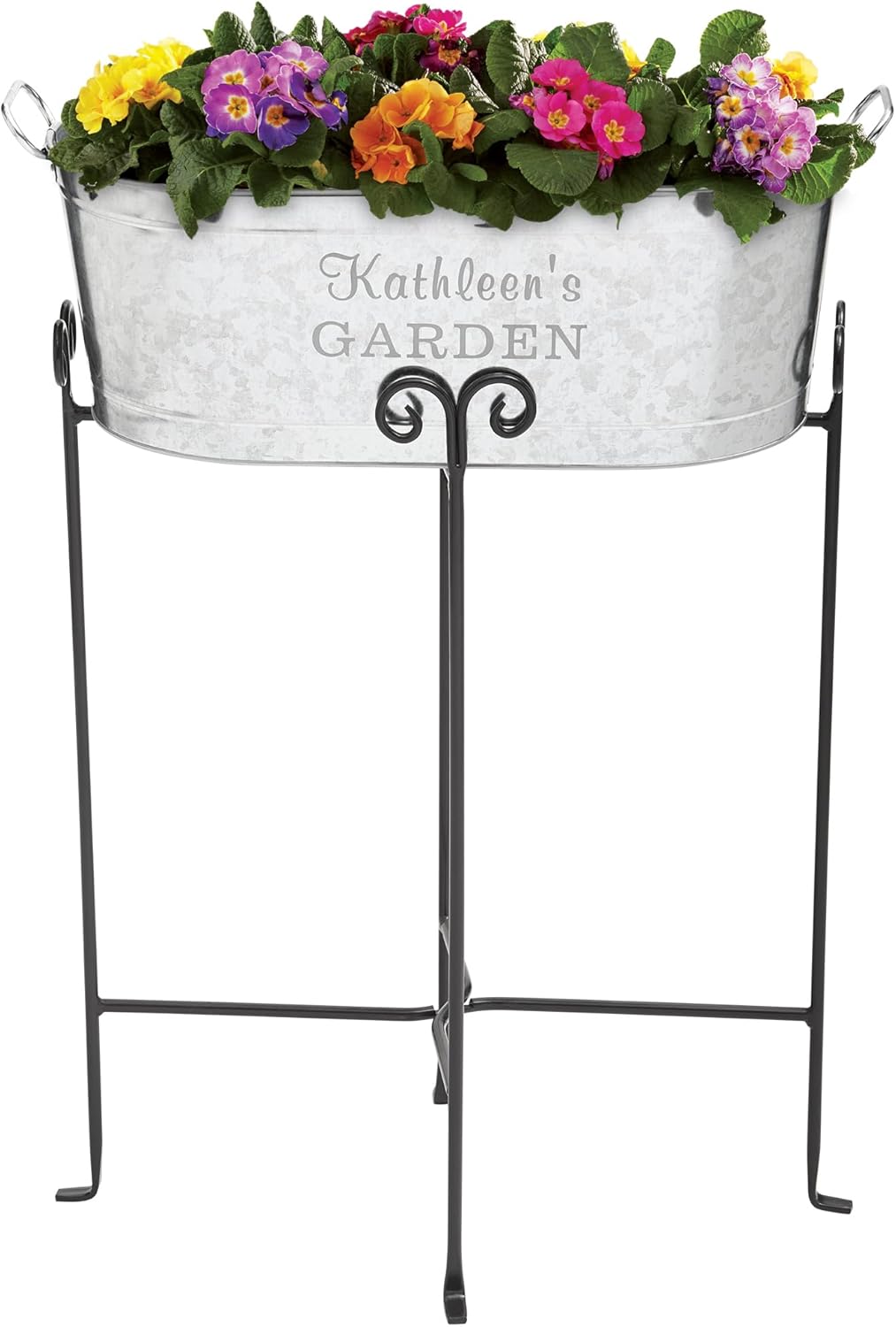 Let's Make Memories Personalized Planter Tub for Mom Grandma Wife - Custom Engraved Decorative Metal Flower Pot - Mothers Day from Family Daughter Son Kids - 5.5 Gallons - Any 2-Line Message w/Stand