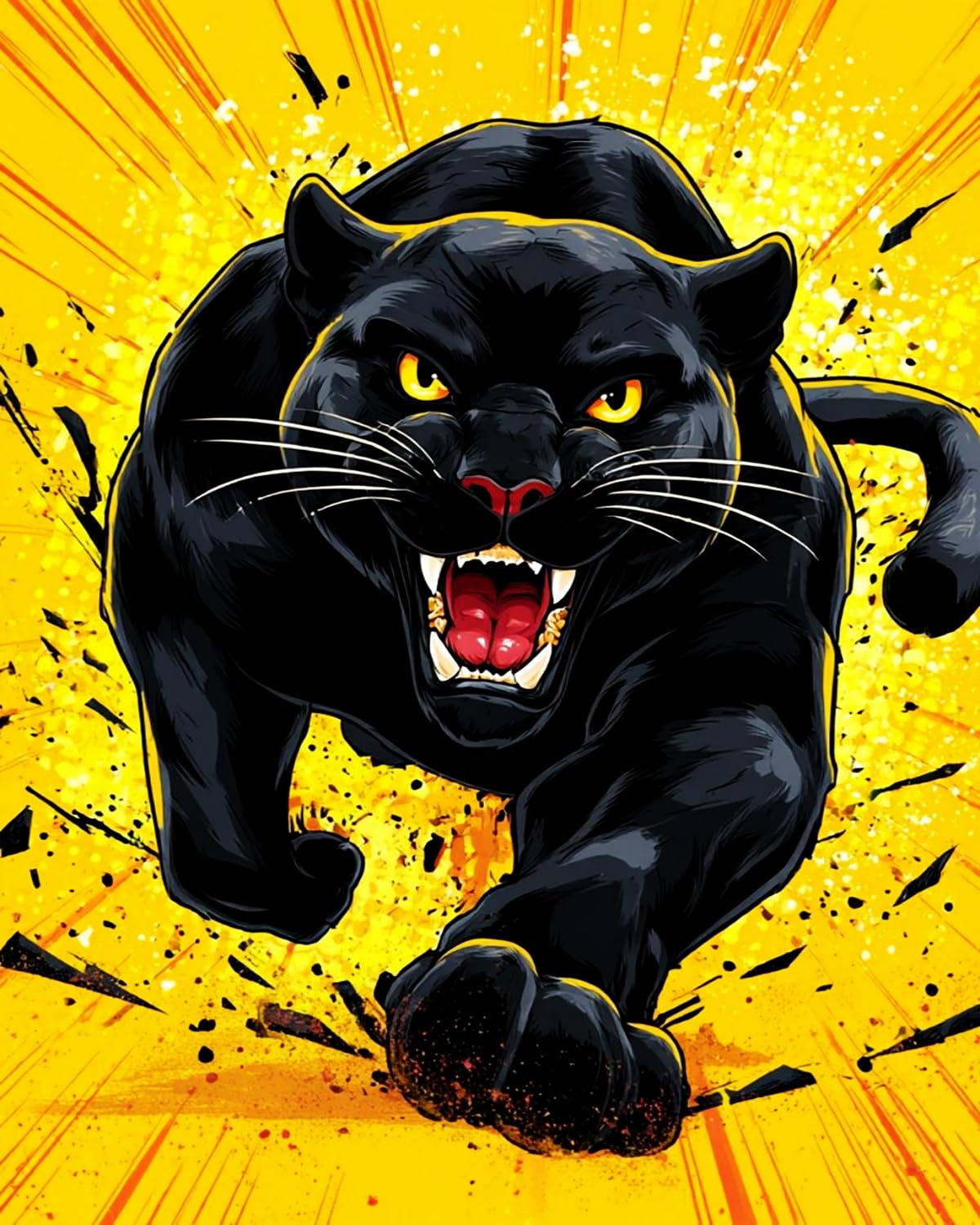 Liubaishi Black And Yellow Paint By Numbers For Adults, Black Panther, 40X50 Cm, Acrylic On Canvas, With 3 Brushes, 240G