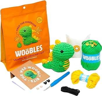 The Woobles Crochet Kit for Beginners - Easy Arts and Crafts Knitting & Crochet Animals Kit As Seen On Shark Tank - Fred The Dinosaur