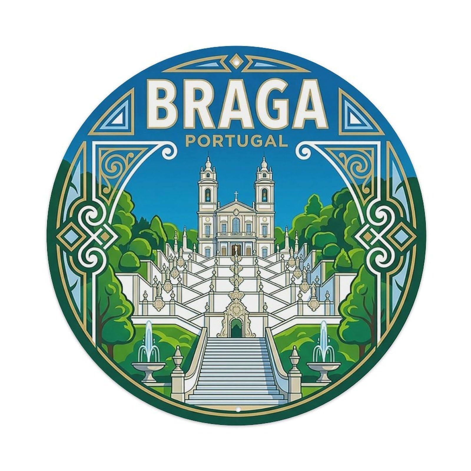 Portugal Vintage Travel Braga Vintage Metal Tin Sign Plaque Wall Decor for Cafe, Club Bar, Office, Garden Metal Poster 8x8Inch
