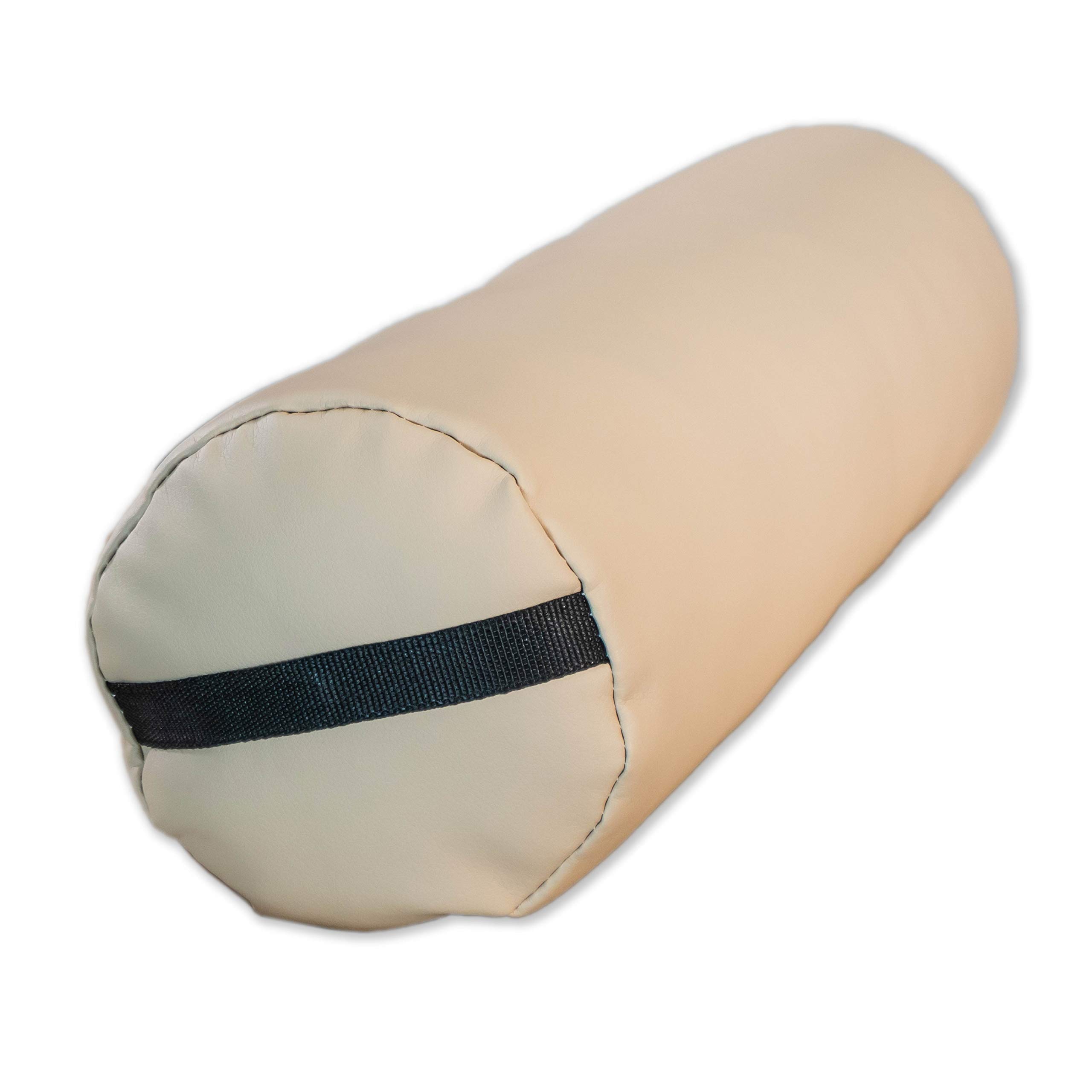 Zen Nackenrolle mit Bezug aus weichem PU & Kunstleder - Yoga Bolster, Kissenrolle, Knierolle, Lagerungsrolle, Beinrolle, Rollkissen, Lagerungskissen für Physiotherapie & Massage 20x20x66cm (Cremé)