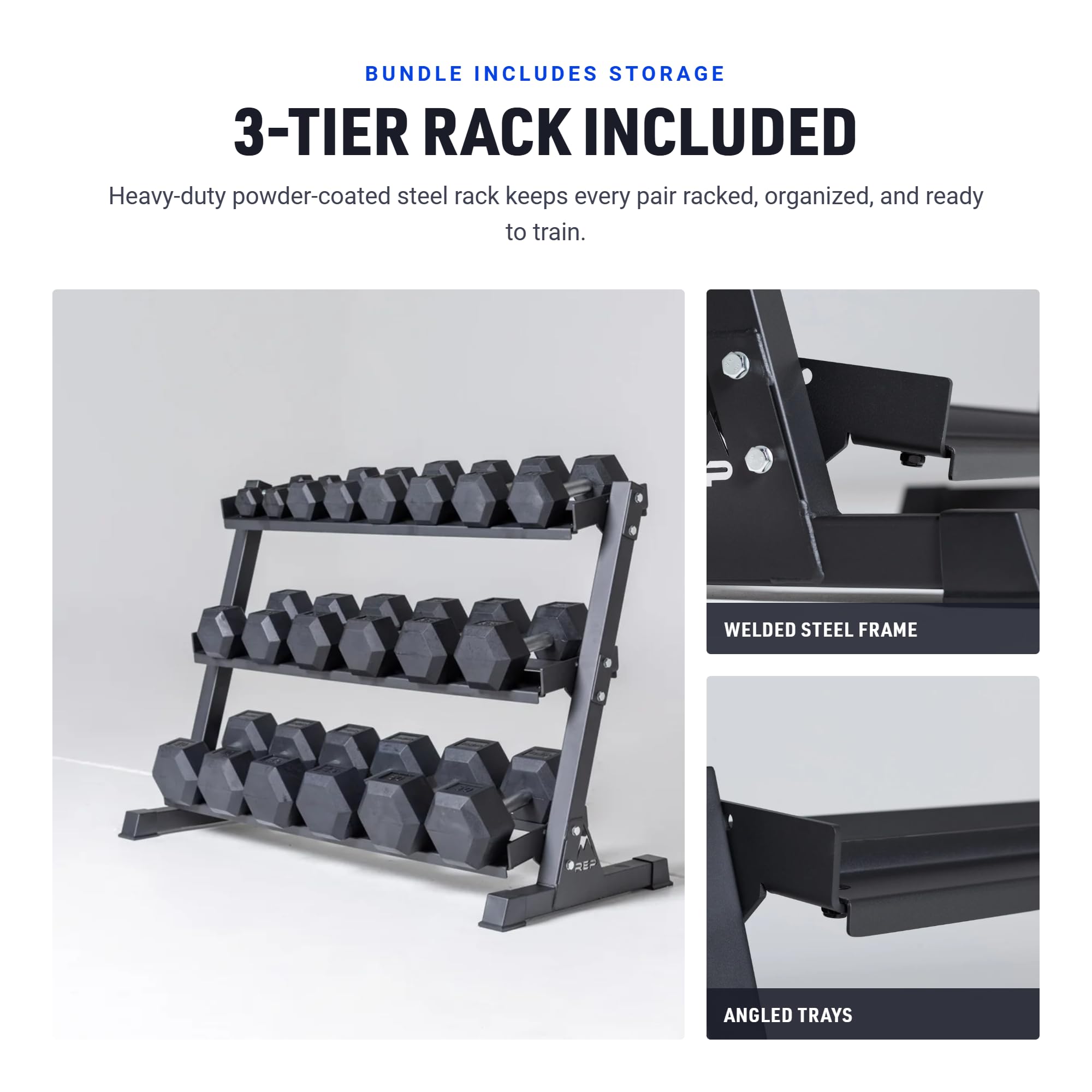 ◻︎ラバー ヘックス ダンベル セット BEING STRONGラック付き Amazon | Rep ゴム六角ダンベルセット ラック付き、5-50ダンベルセット