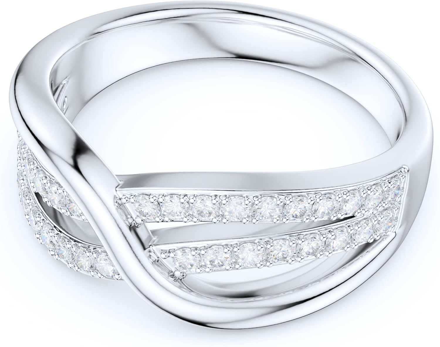 Sterling Silver Ribbon Bowknot Infinity Simulated Round Brilliant Cut Diamond or Genuine Moissanite Cross Twisted Knot Wedding Ring