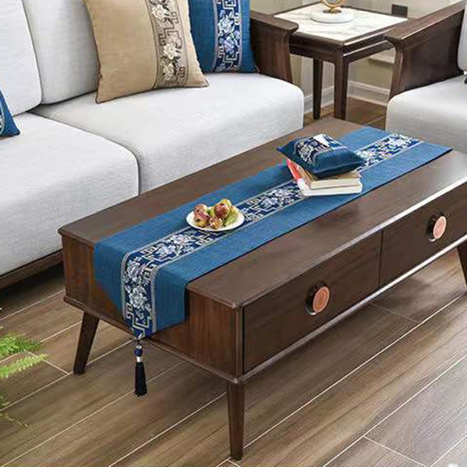 Tischläufer Leinen Modern, Tischläufer für Hochzeit 33x240 cm, Orientalisch mit Quasten