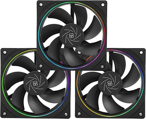 TR TL-S12R X3 Ventilateur processeur 120mm noir, ventilateur PC ARGB Halo fin, ventilateur châssis flux d'air inversé pour ordinateur