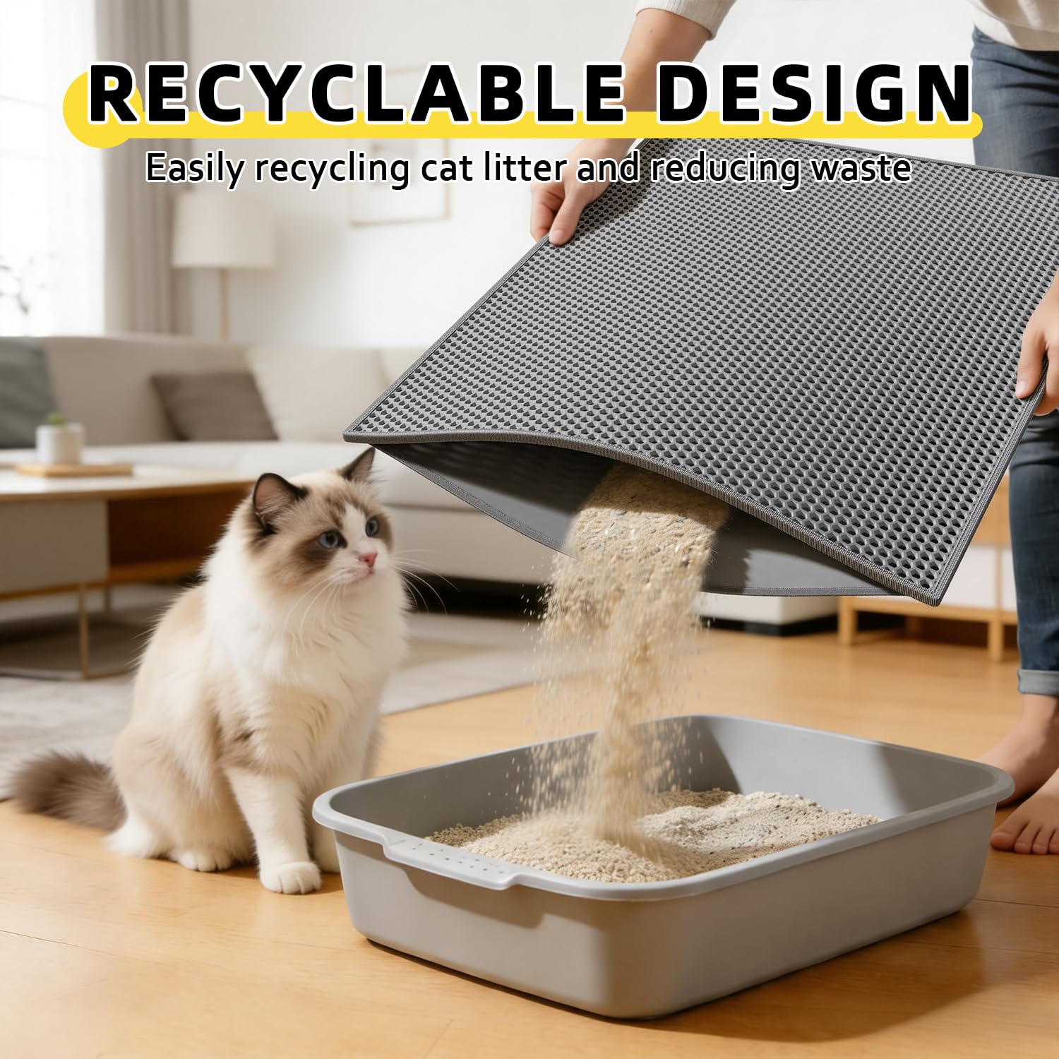 Katzentoiletten-Matte, Waben-Matte, doppellagiges Fangstreu Matte, wasserdicht, Urinbeständig, Katzenklo Matte, leicht zu reinigende Streukontrolle (76,2 x 61 cm, 2 Stück, grau)