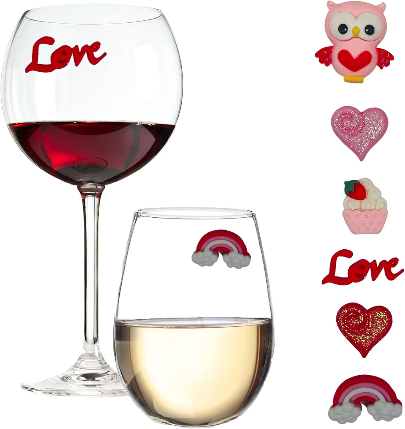 Simply Charmed Sweetheart Wine Charms - Magnetic Glass Drink Markers - Set of 6 Stemless Cocktail Magnets - Gift for Her