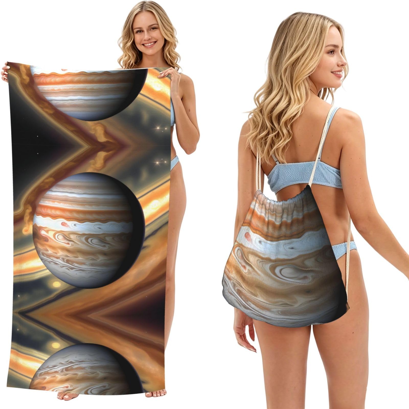 SXZVVBN Jupiter Landscape 2-in-1 Beach Towel Bag, Quick Dry Sand Free Travel Towel Backpack for Adults
