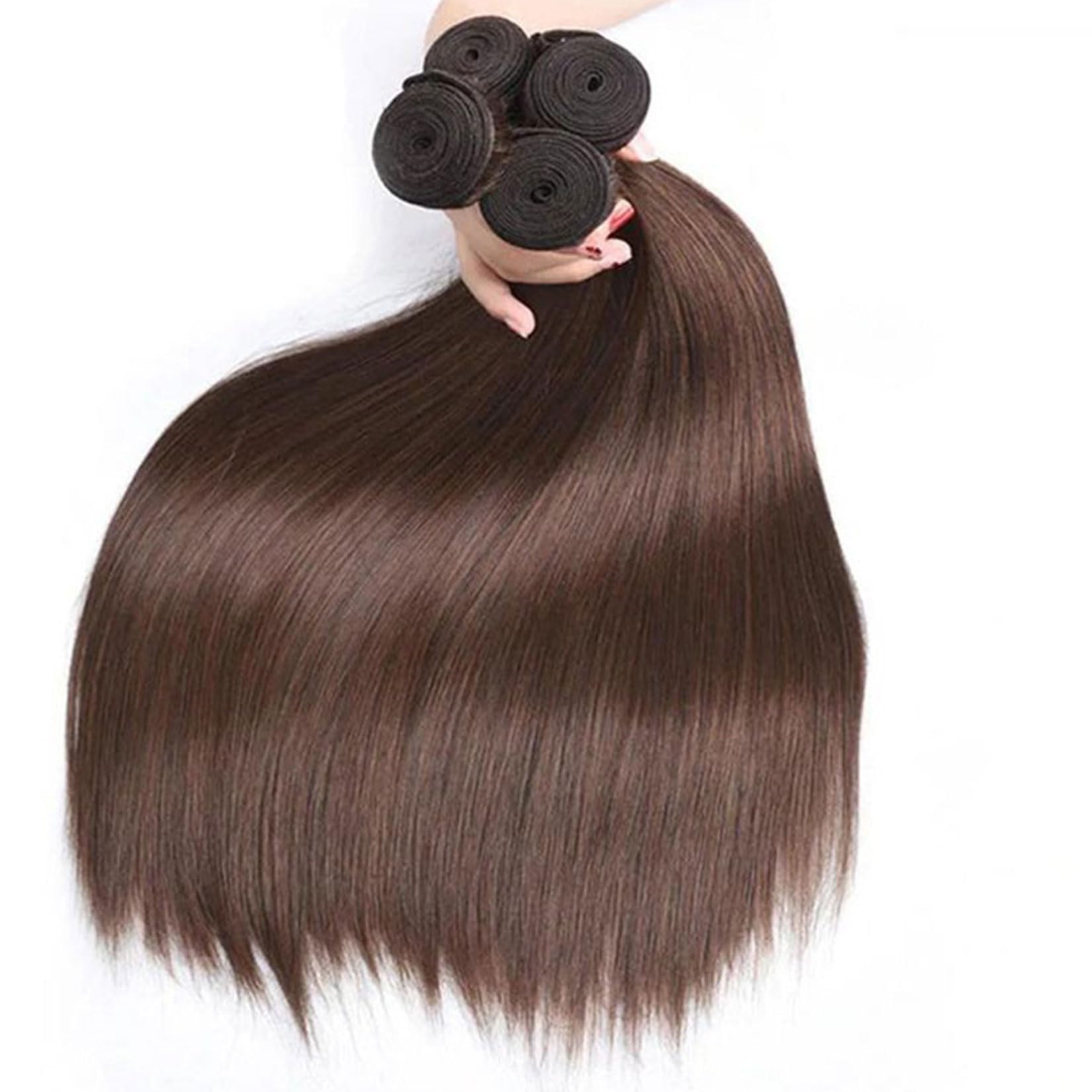Capelli Brasiliani 1 Pacco Capelli Umani Ricci Doppiamente Selezionati Capelli Umani Pacchi Marrone Cioccolato Lisci Capelli Brasiliani Non Trattati Extension per Testa Intera,14inch