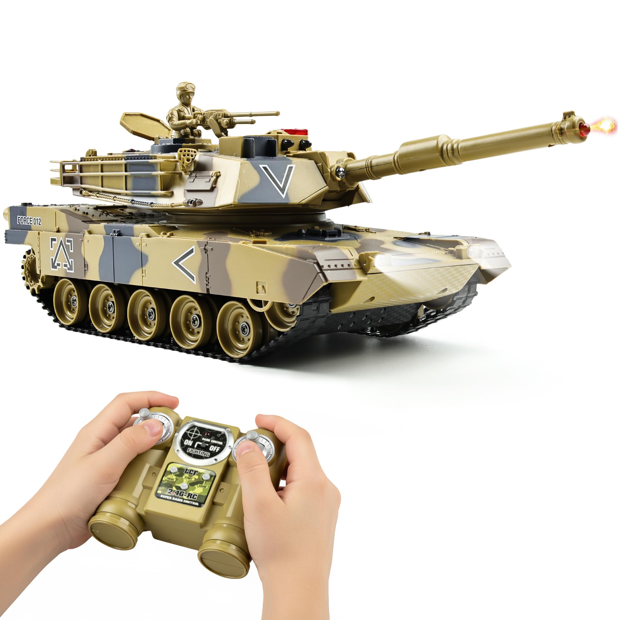 KAIM Remote Control Tank for Boys,RC Tank,Alloy Material with Smoke Effect, Lights & Realistic Sounds,1:24 M1A2 Battle Tank Toy,Great Gift Toy for Kids