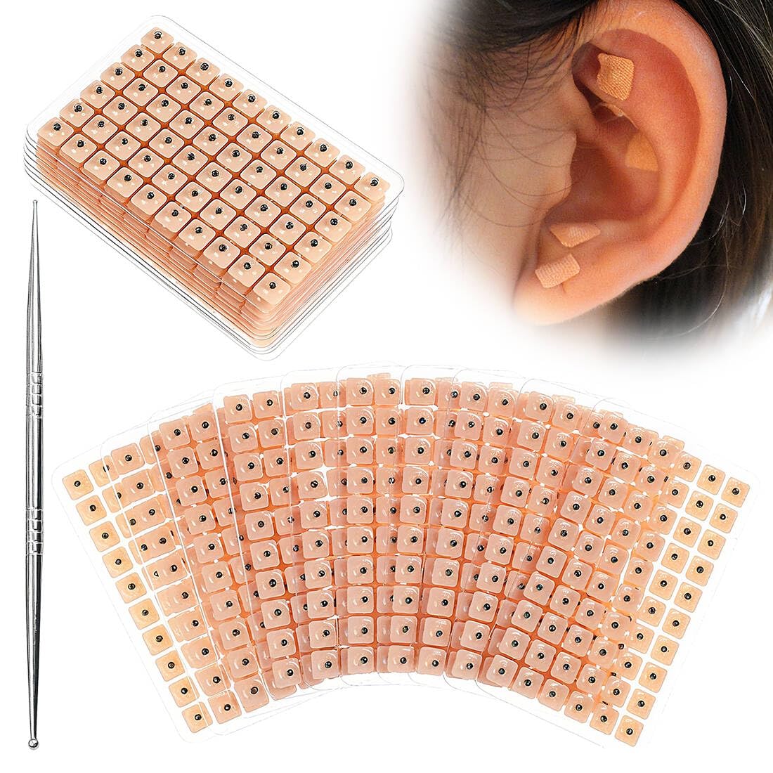 600 Stück akupunkturpflaster+1 Akupressurstift,Ohrsamen Akupunktur,Ear Seeds,Akupressur-Set,Ear Seeds Acupuncture,Akupressur Pflaster,Lindert Stress und Muskelverspannungen(10 Blätter)