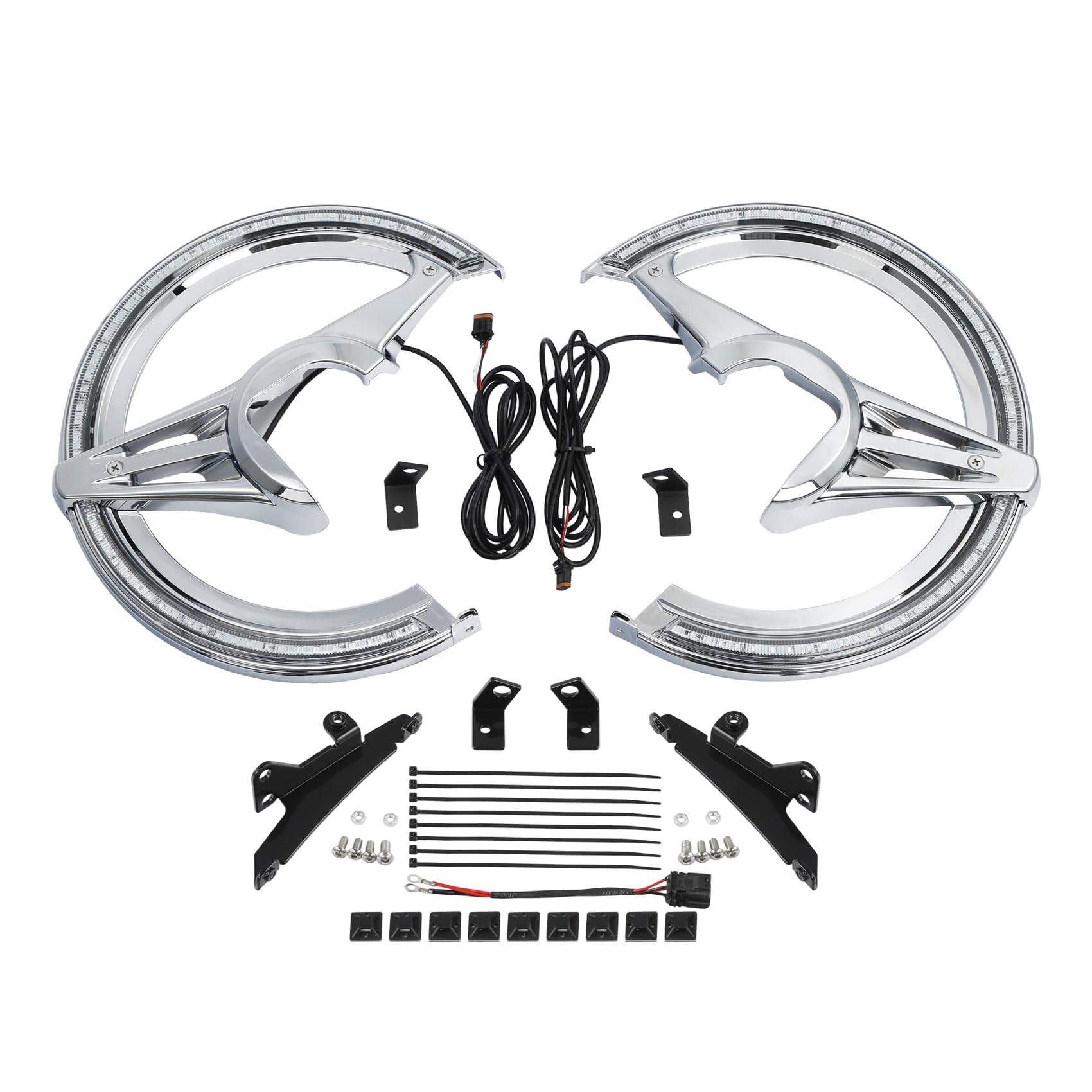 Green-L Front Brake Rotor Covers with LED Ring of Amber Light Fit for Honda Goldwing GL1800 2018-2024 Motorcycle (w/Clear Lens)