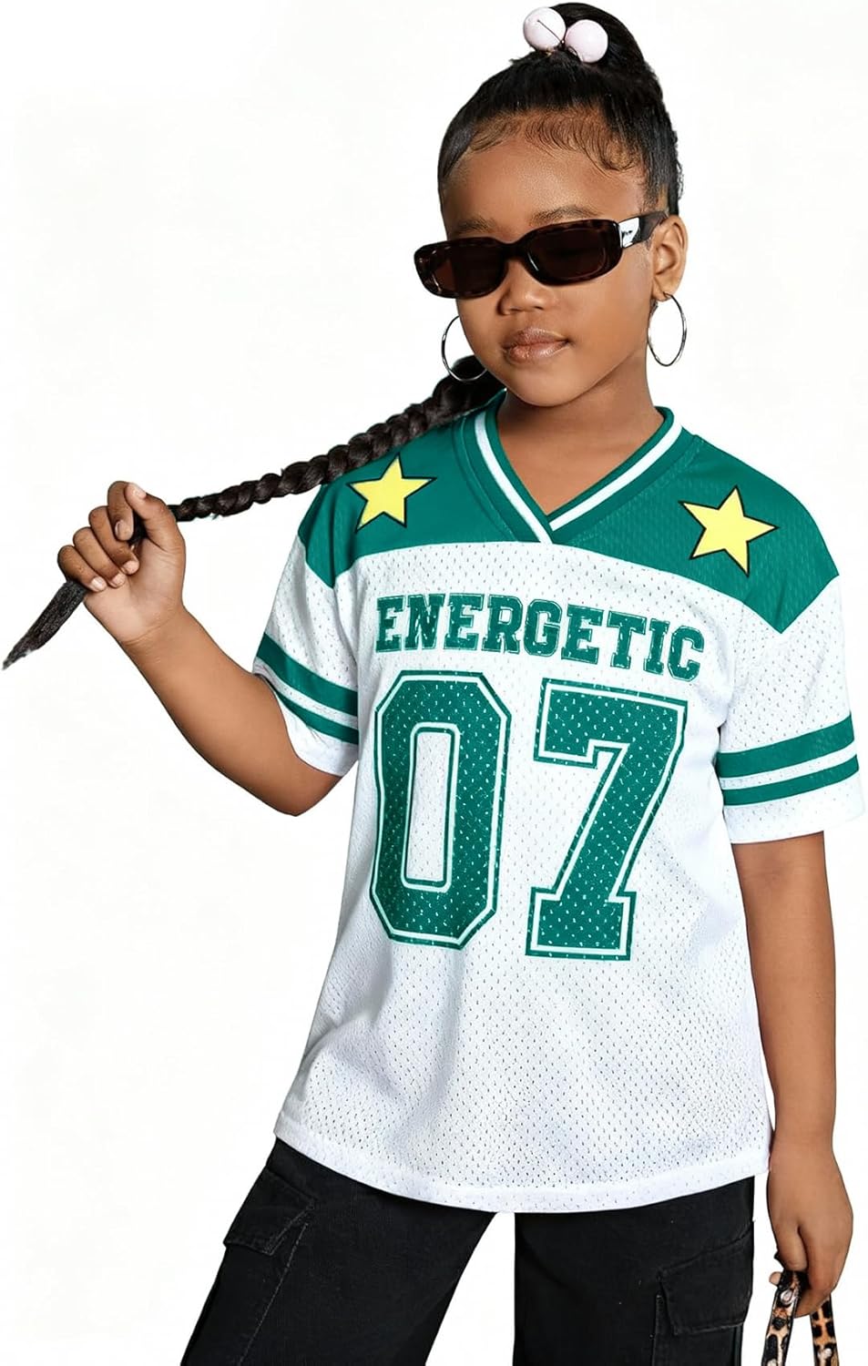 Girl's Jersey Shirts Number Graphic Oversized T-Shirt Boy Short Sleeve V Neck Mesh Tees Kids Sport Jersey