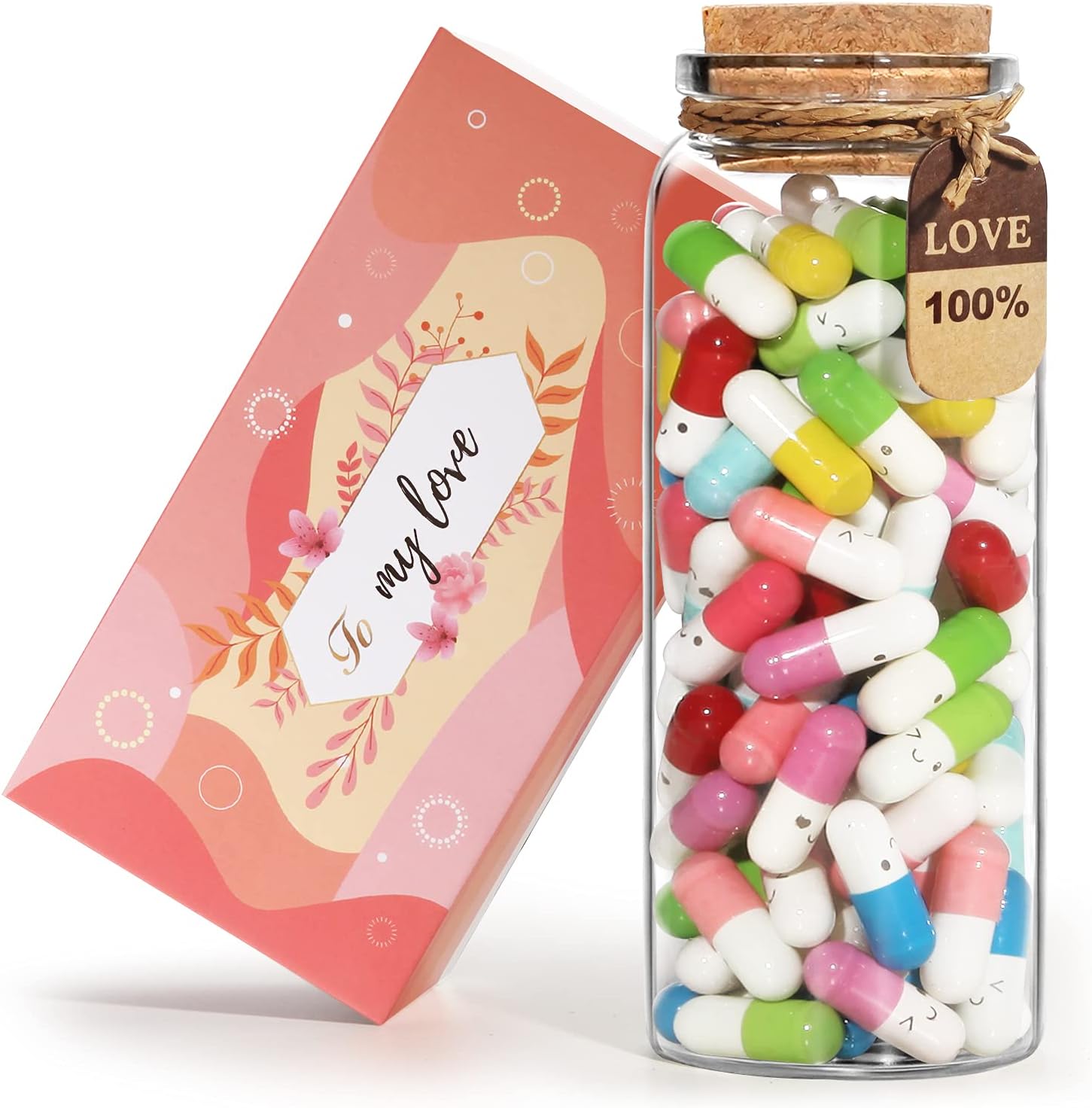 Orimit Capsules Message in a Bottle Glass with Gift Box - Lovely Notes Couples Gifts for Him Her Boyfriend Girlfriend, Birthday Day Gifts for Women(Mixed Color 100PCS)