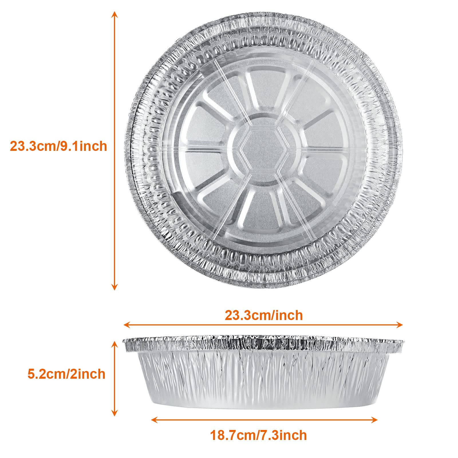 YAYODS 40 recipientes de aluminio de 12 pulgadas, bandejas redondas desechables con tapas de plástico transparente, fundas de aluminio duraderas y de grado alimenticio para hornear alimentos y