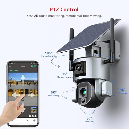 Miniatura 8 de BOAVISION Cámara inalámbrica 4K 4G para exteriores con panel solar, cámara de seguridad de doble lente, cámara de 360 PTZ con seguimiento