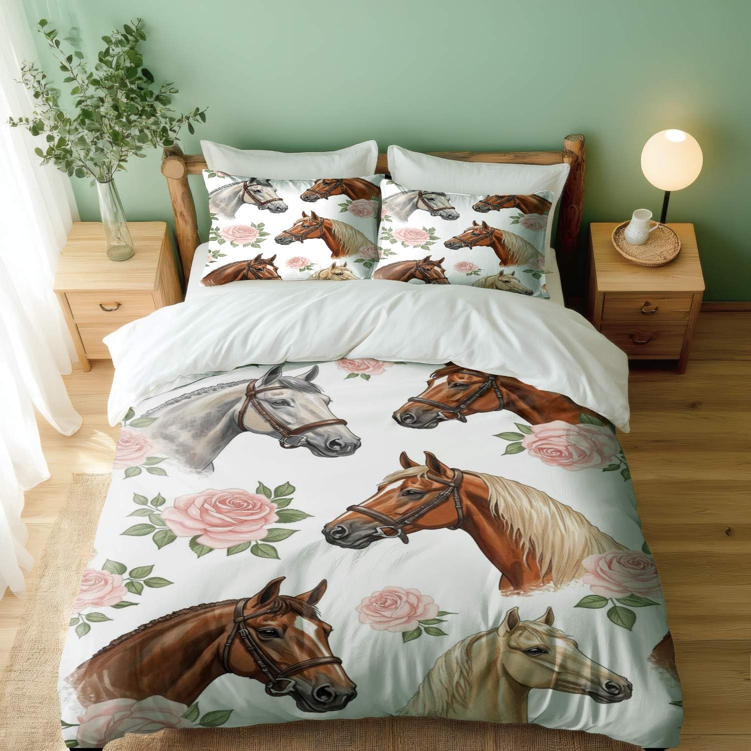 Parure de lit cheval marron anti-décoloration housse de couette double 200x200 zippée 3D