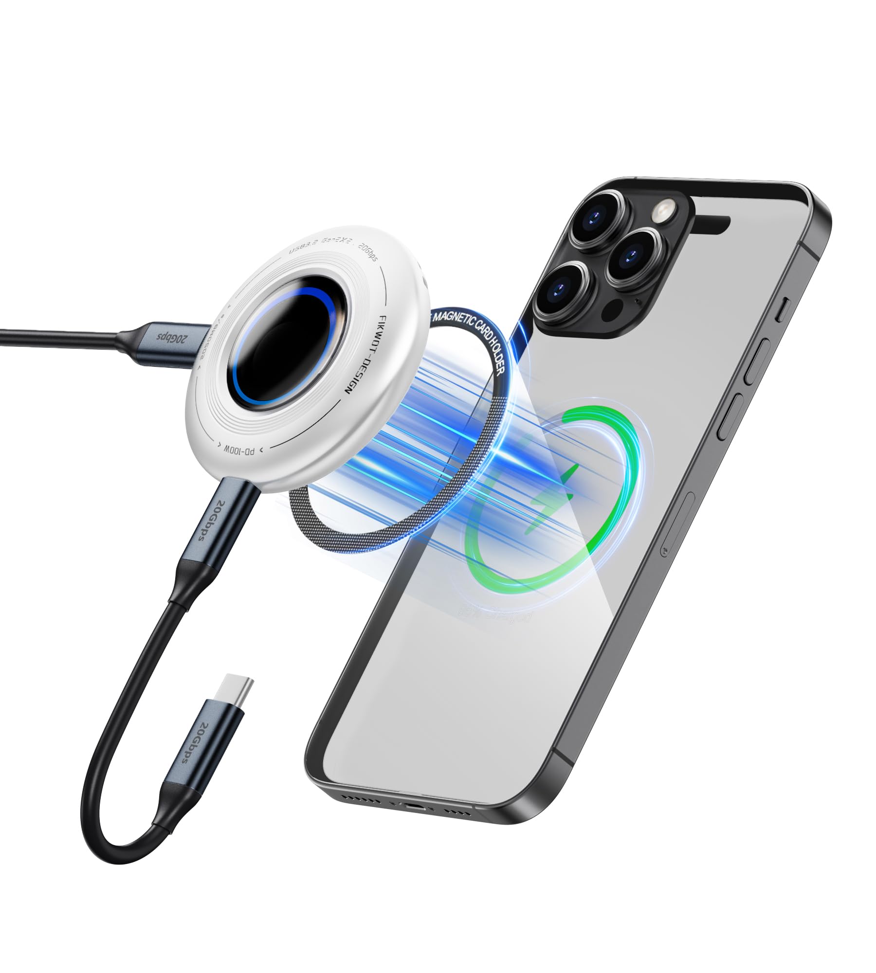 FP108 2TB Magnetic Portable SSD, External Solid State Drives with PD-100W and 2050MB/s USB-C 3.2 Gen 2x2, Play While Charging, Compatible with iPhone