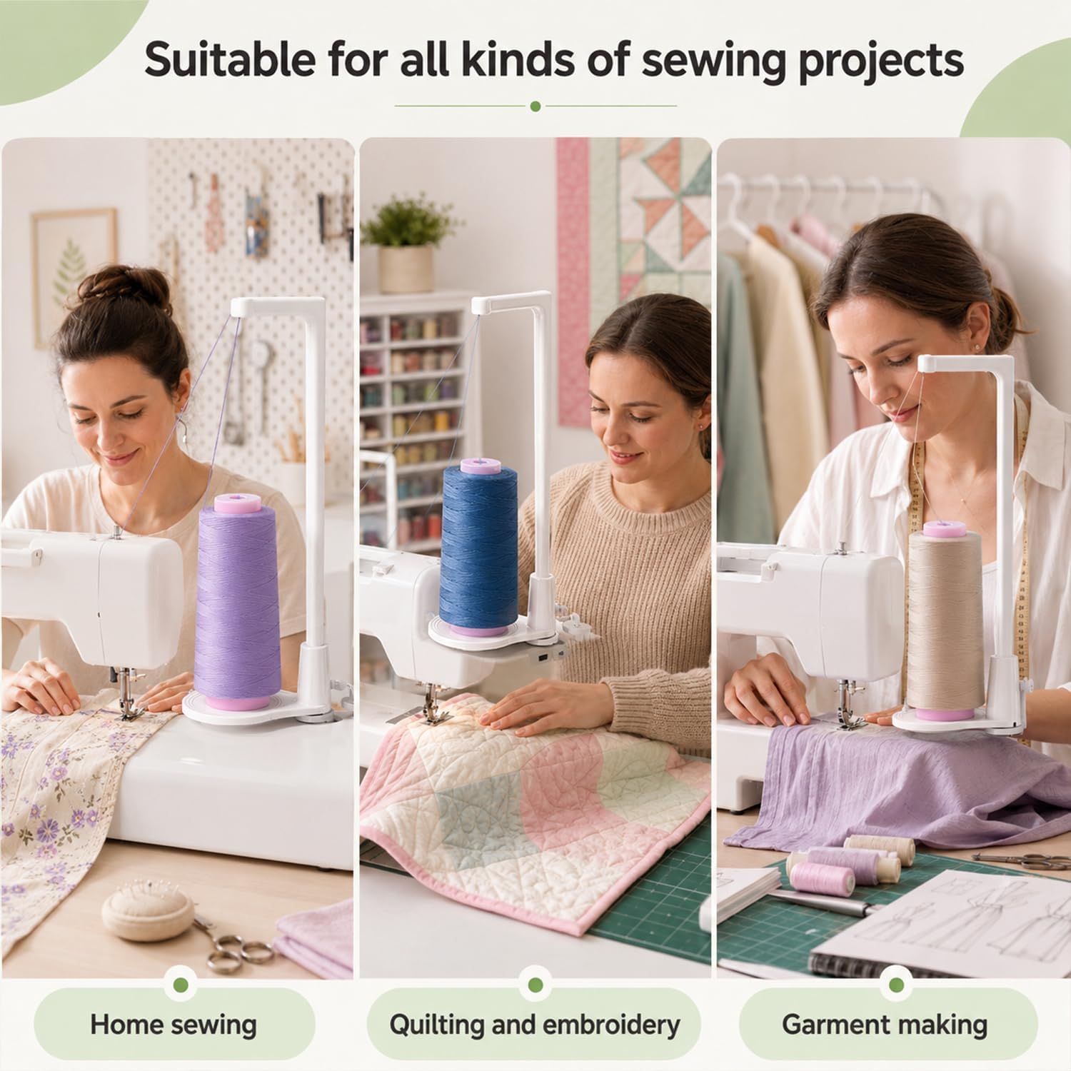 Large Capacity Thread Spool Stand, White Thread Holder for Sewing Machine