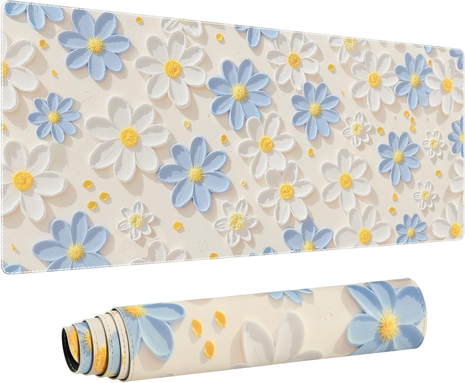 HAOCOO Floral Desk Mat, 35.4 x 15.7 Inch, 3D Flower Design, Blue