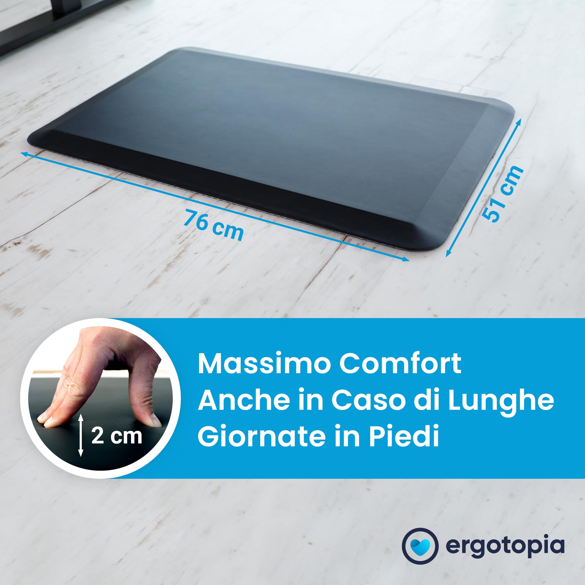 Ergotopia Tappetino anti fatica 2 cm di spessore - tappetino ergonomico ideale per la scrivania in piedi - tappetino antiscivolo per la postazione di lavoro