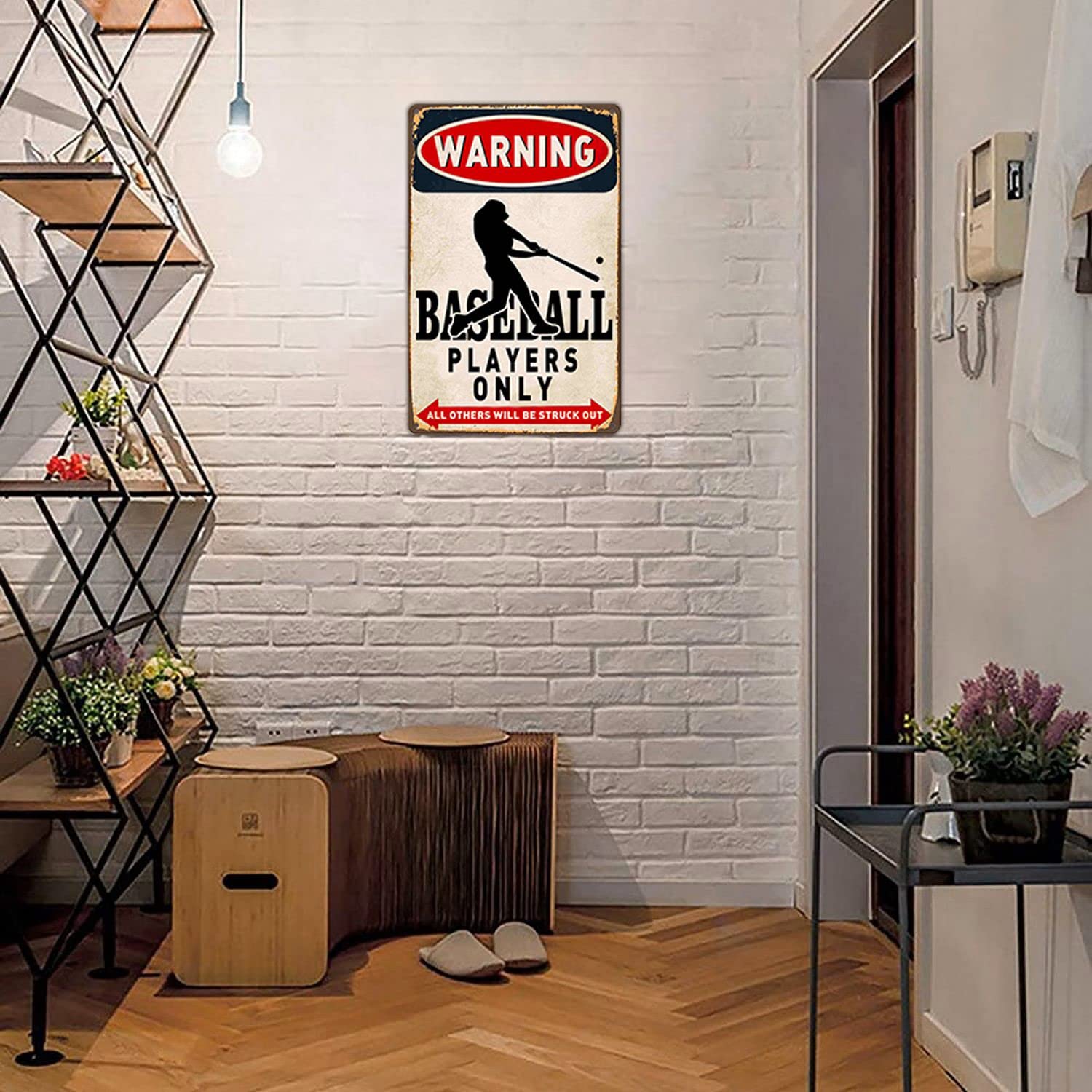 Letrero De Metal Con Texto En Inglés «Warning Baseball Players Only All Others Will Be Struck Out Decoracion De Beisbol Para Habitacion De Ninos