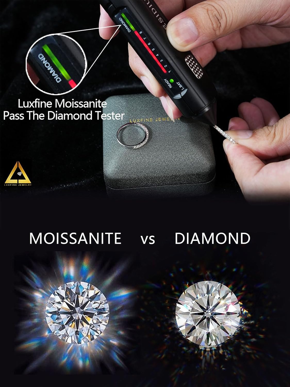 0.4 ct D Color VVS1 Clarity Moissanite Wedding Band, Lab Created Diamond 925 Sterling Silver Half Eternity Engagement Anniversary Band Gift for Women (with Gift Box) - Image 4