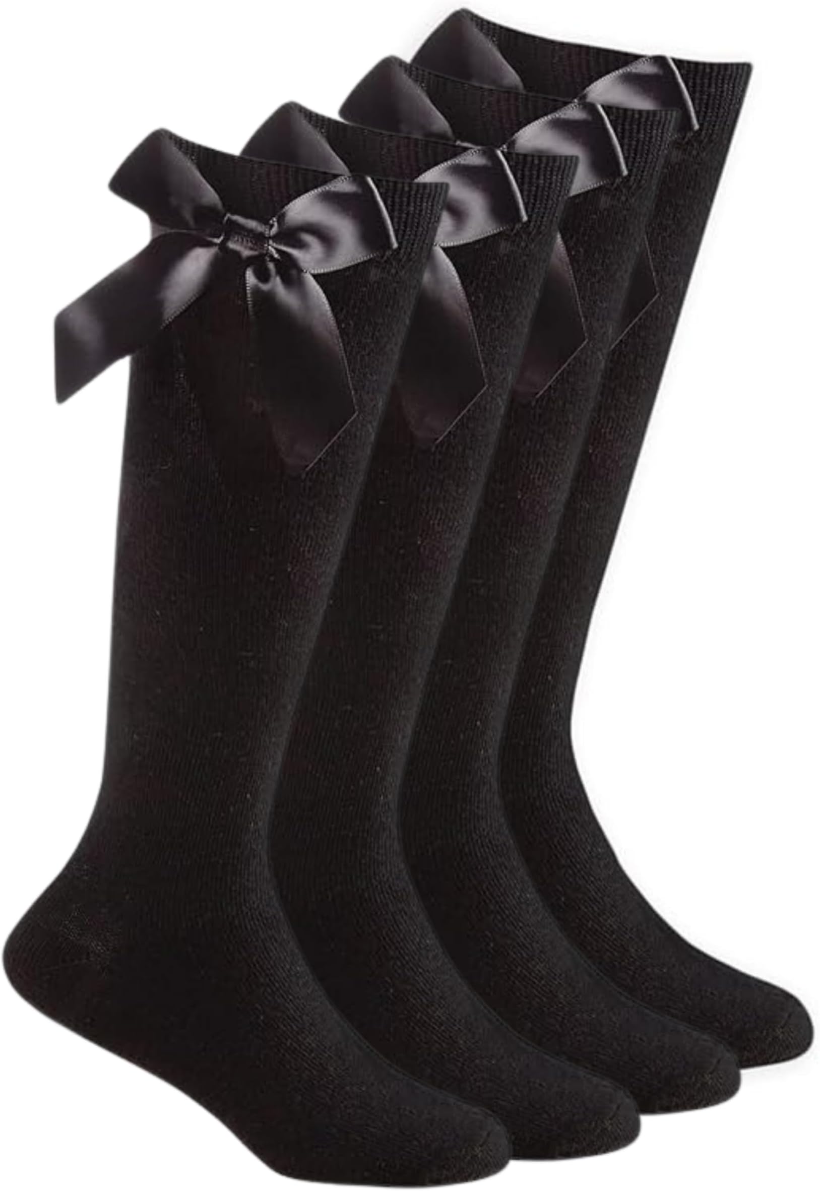 2 Pairs Girls Knee High Socks with Bow Back to School Socks Cotton Rich Uniform Party Wear Comfort Fit