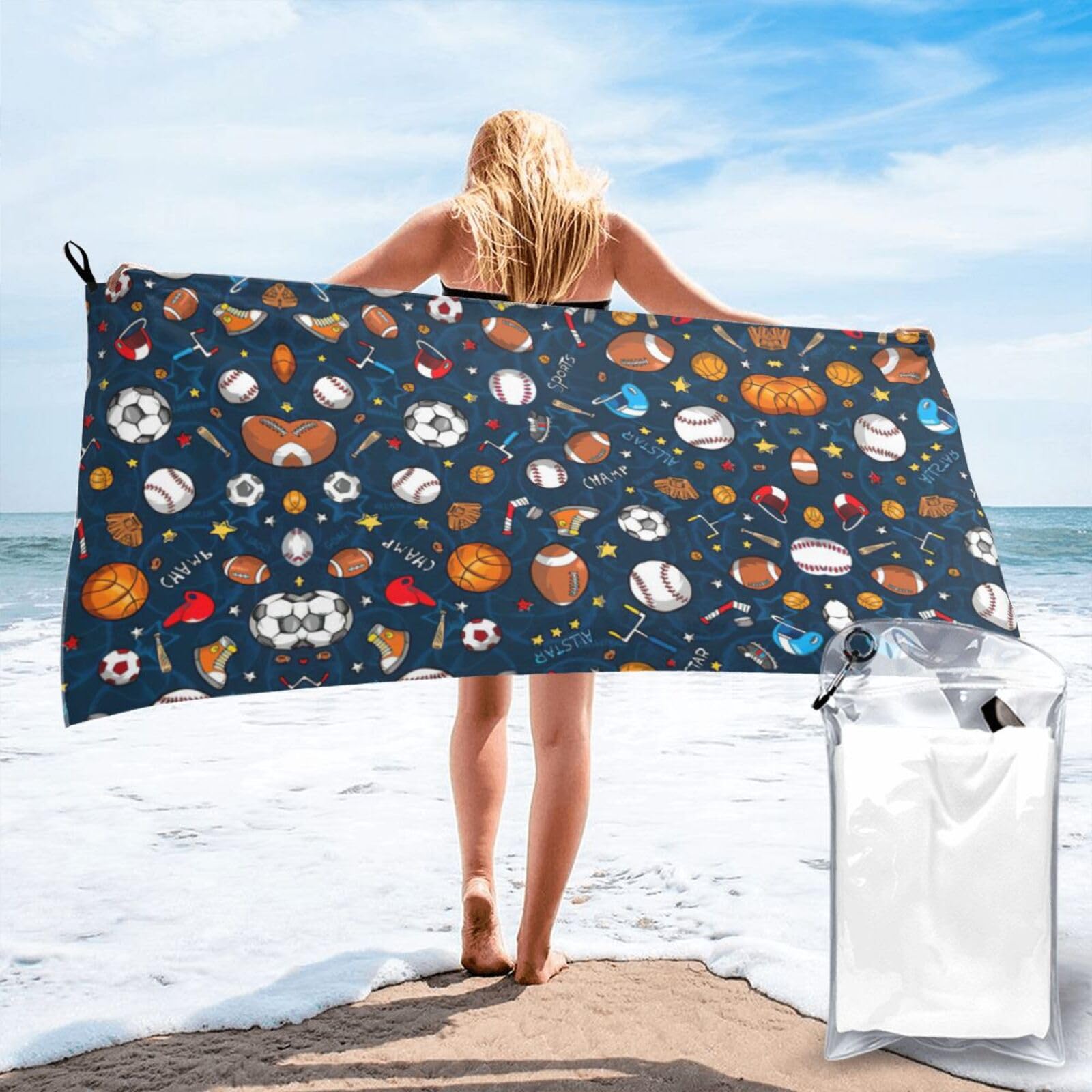 SDEGTHO Sports Baseball Game Print Beach Towel Quick Dry Portable For Swimming Yoga Adults Fitness