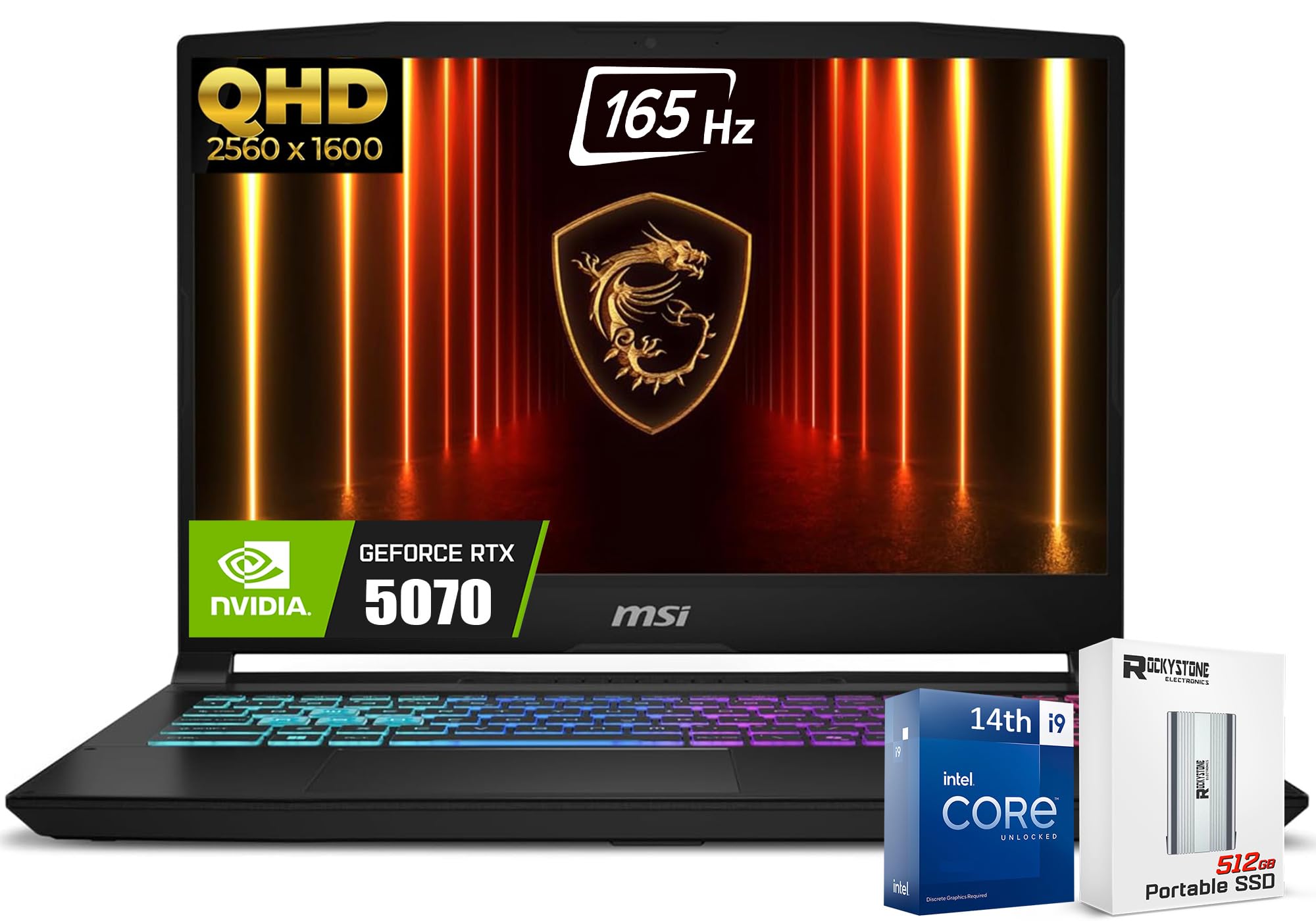 MSI Katana HX Gaming Laptop, 15.6” 165Hz QHD+ IPS Display, 24-core i9-14900HX (UP to 5.8 GHz, GeForce RTX 5070, AI&VR Ready, Copilot+ PC, RGB Backlit