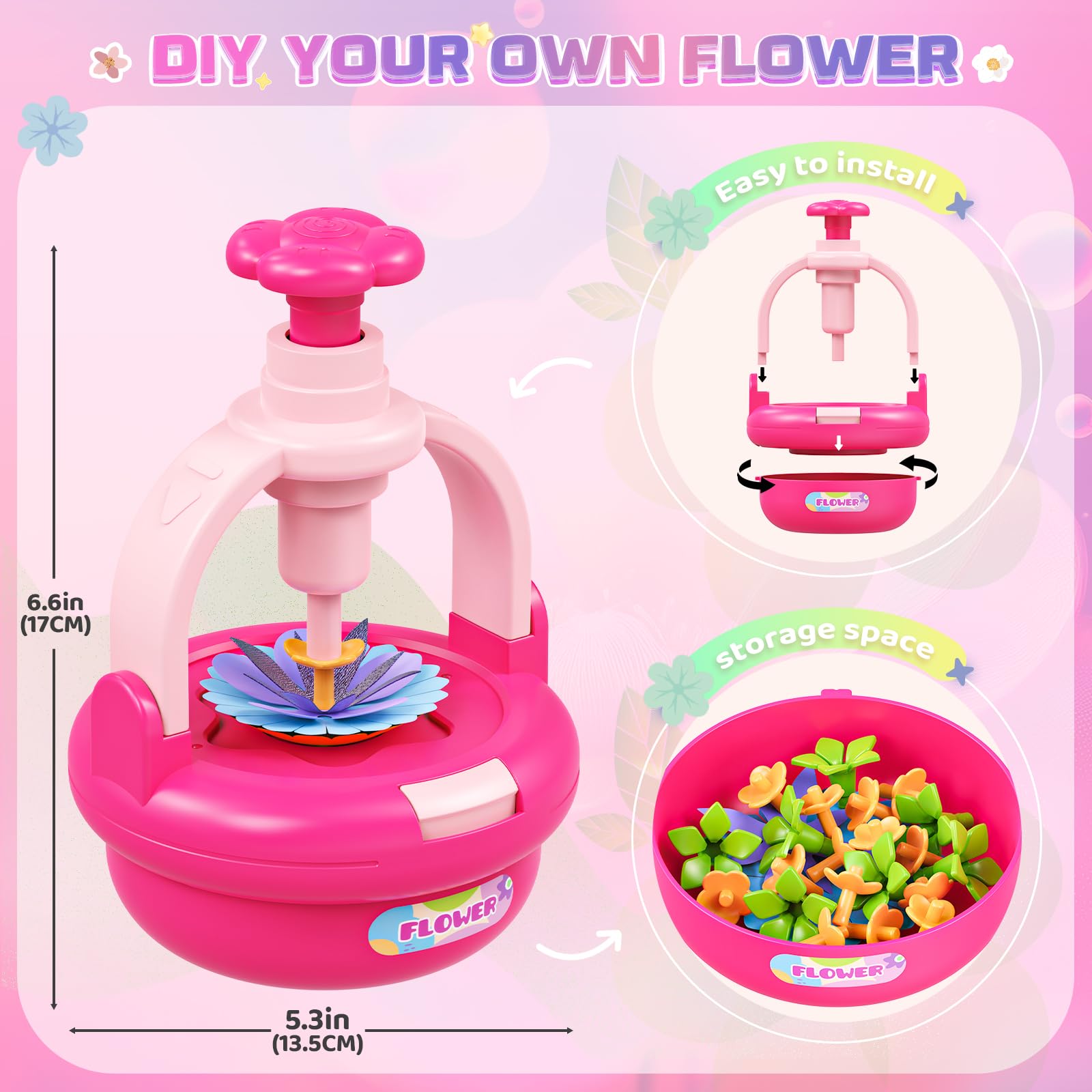 Plunack Activité Manuelle Fille 3 4 5 6 7 8 9 Ans, Kit Création Bouquet de Fleurs DIY, Jouet Fleurs Enfant, Bricolage Créatif et Cadeau Anniversaire Filles
