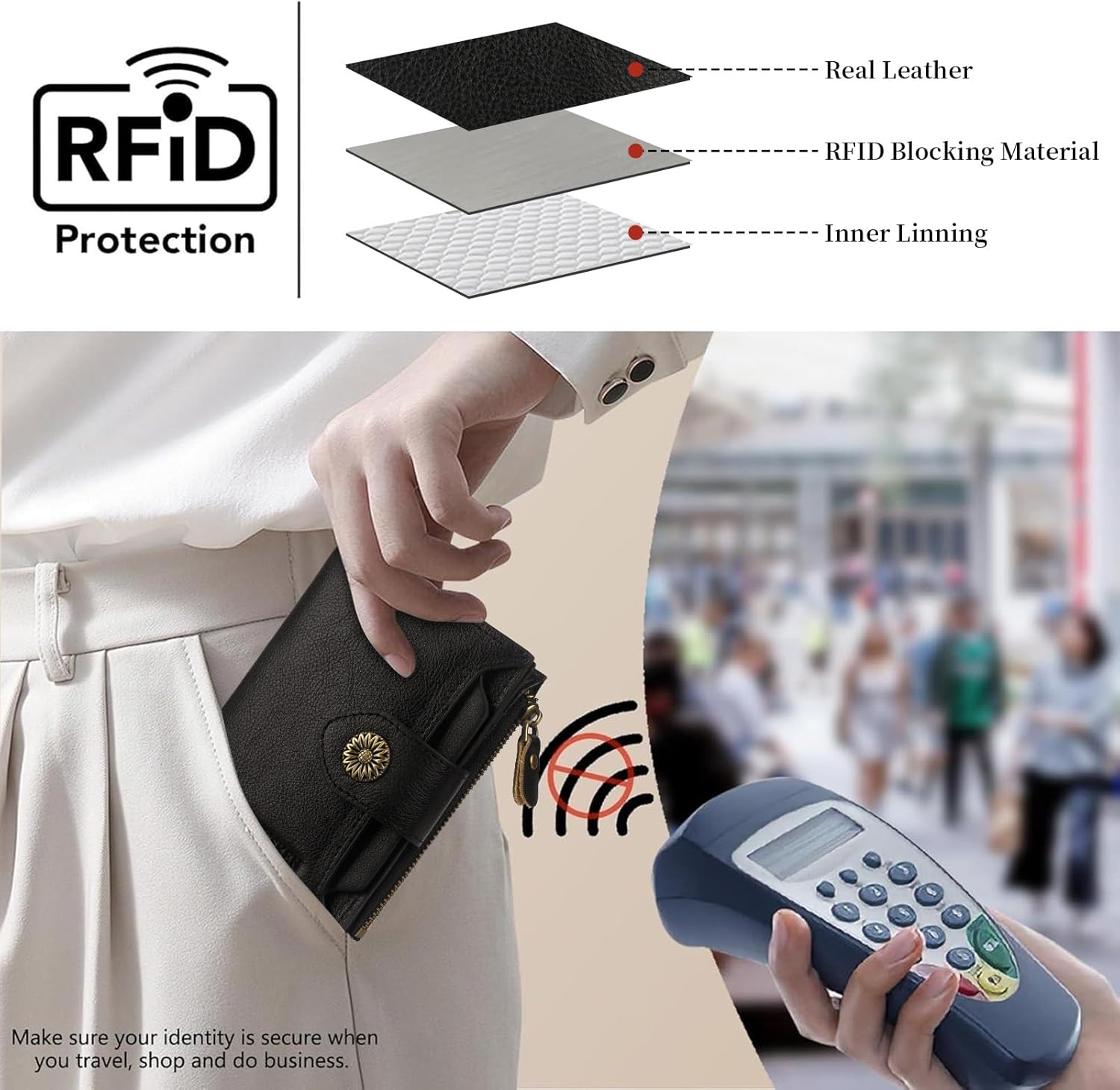 Wallet Women,Rfid Blocking Leather Womens Wallet,Bifold Compact Carteras Para Mujer Card Holder with Removable ID Window(black) - Image 7