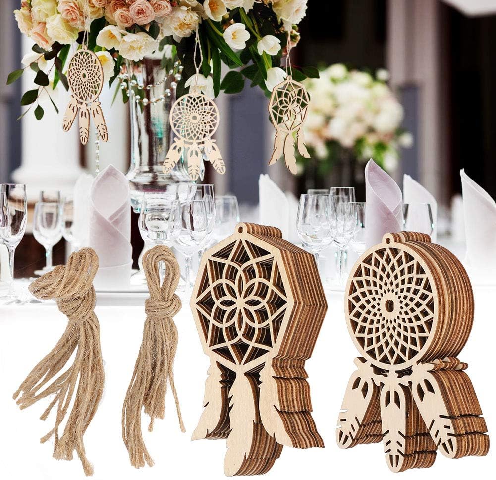 Cliths Wooden DIY Dream Catchers Kit - 20Pcs Mini Decorative Hanging Wall Ornaments - Ideal for Home Girls Bedroom Decorations - 4.3x2.4 inch - 3mm Thick-image-2