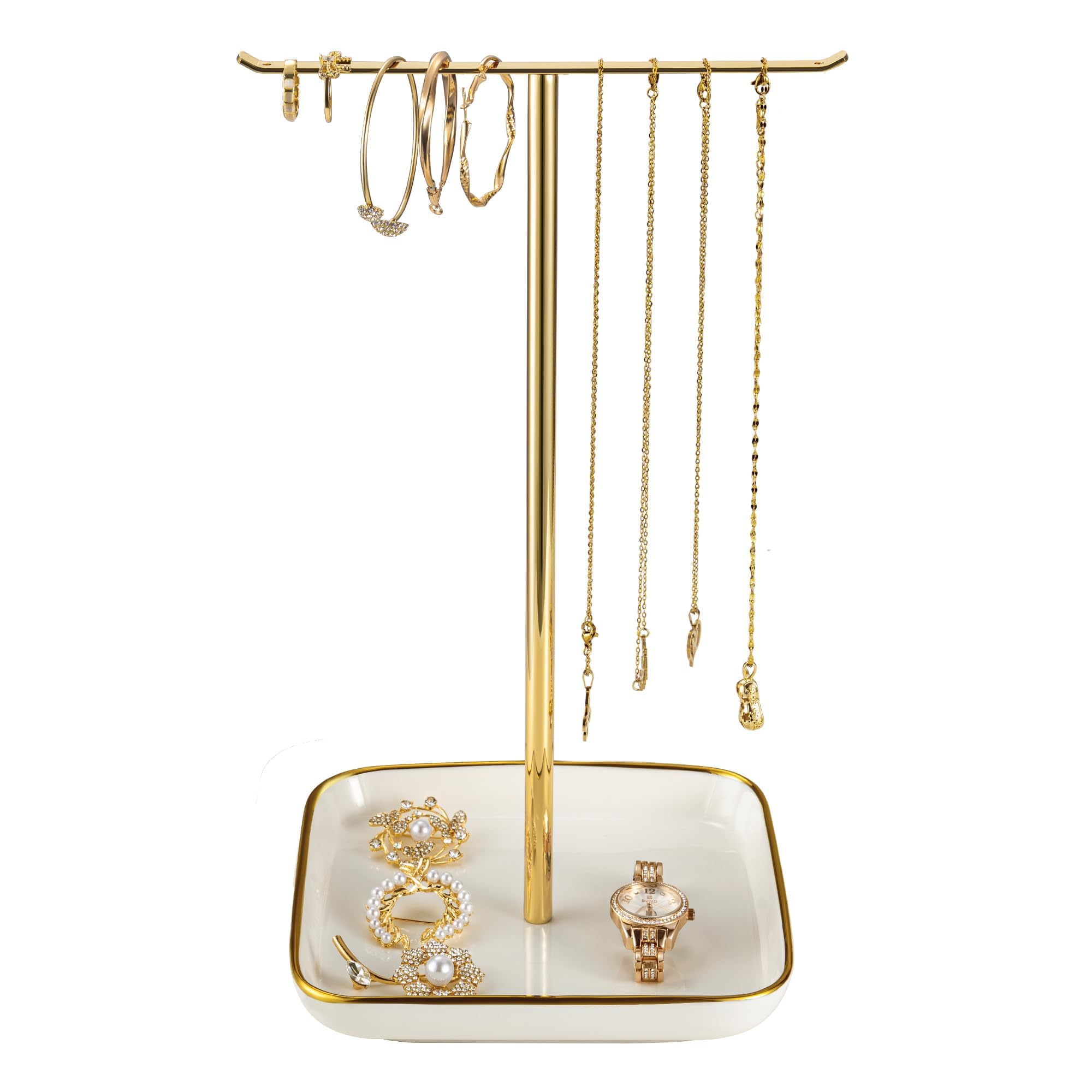 Jewelry Holder Stand with Ceramic Base 12 Tall Necklace Organizer Rack Tree Design Display Storage for Necklaces Bracelets