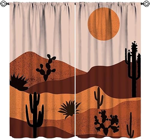 Miniatura 27 de Cortinas Retro de Atardecer, Bohemio de Mediados de Siglo Moderno Abstracto Amanecer Japonés Azul Ola del Océano Opacas Tratamientos de Ventana para